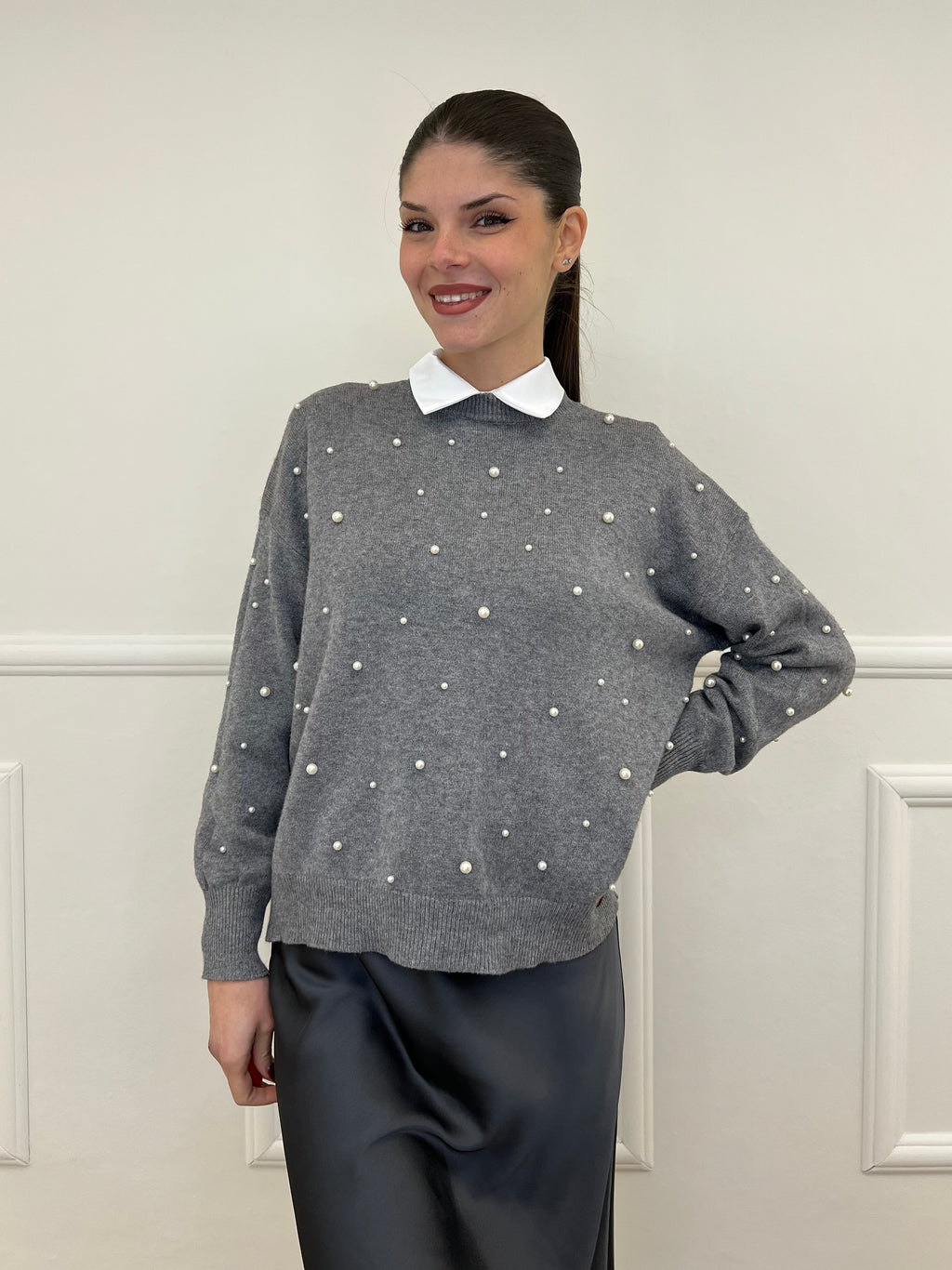 Maglia Perle Girocollo 7313 Grigio