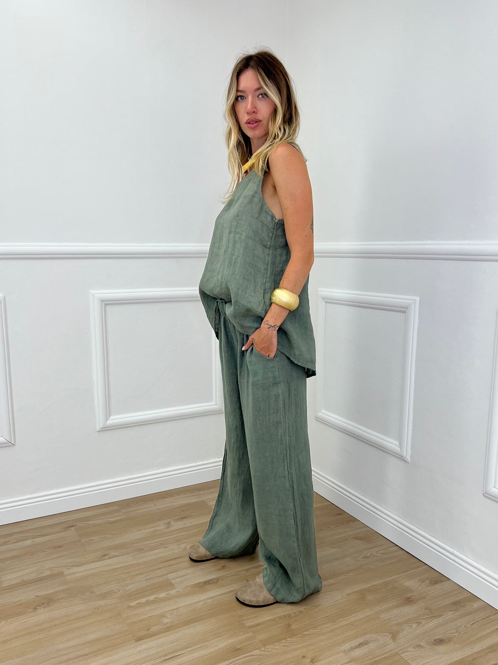 Top 100% Lino Bottoncini 89225 Verde