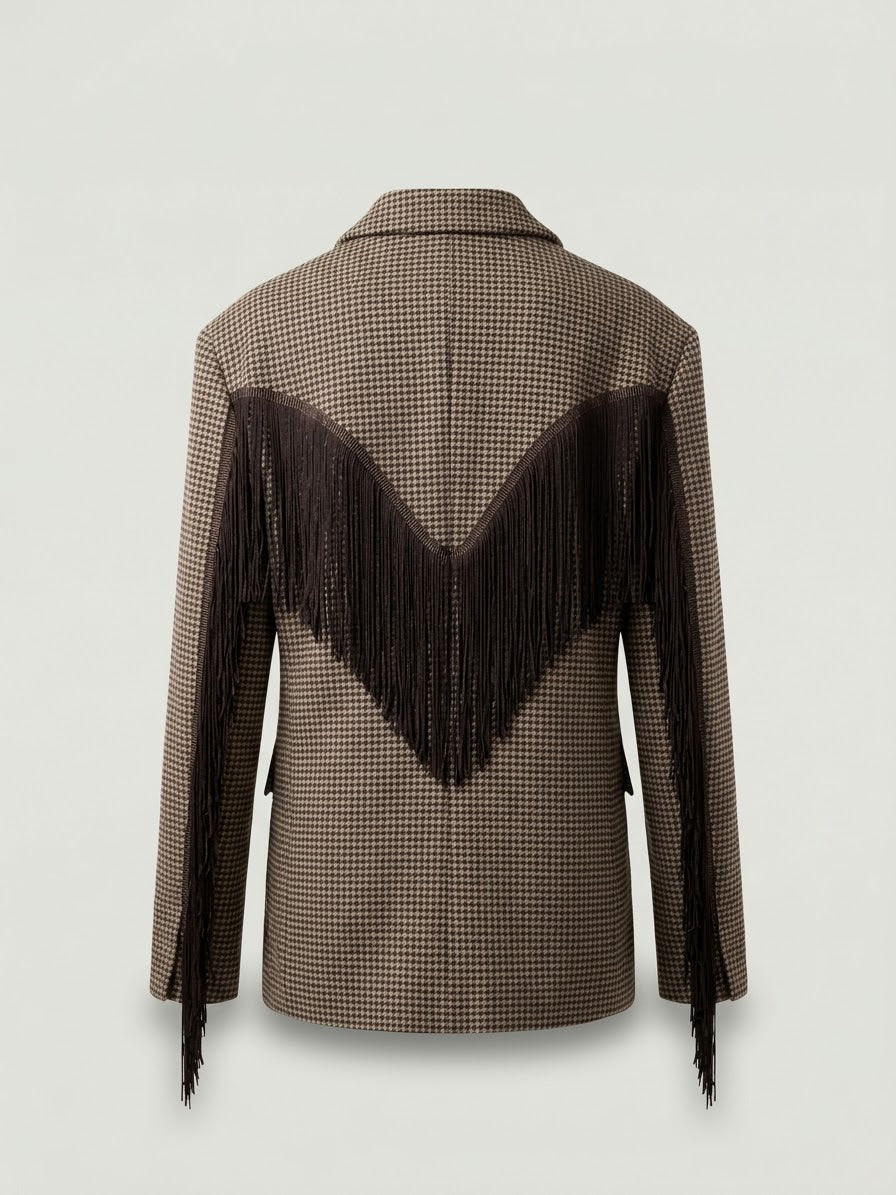 Giacca Pied De Poule Con Frange A20352 Marrone
