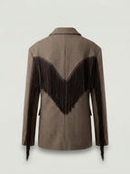 Giacca Pied De Poule Con Frange A20352 Marrone