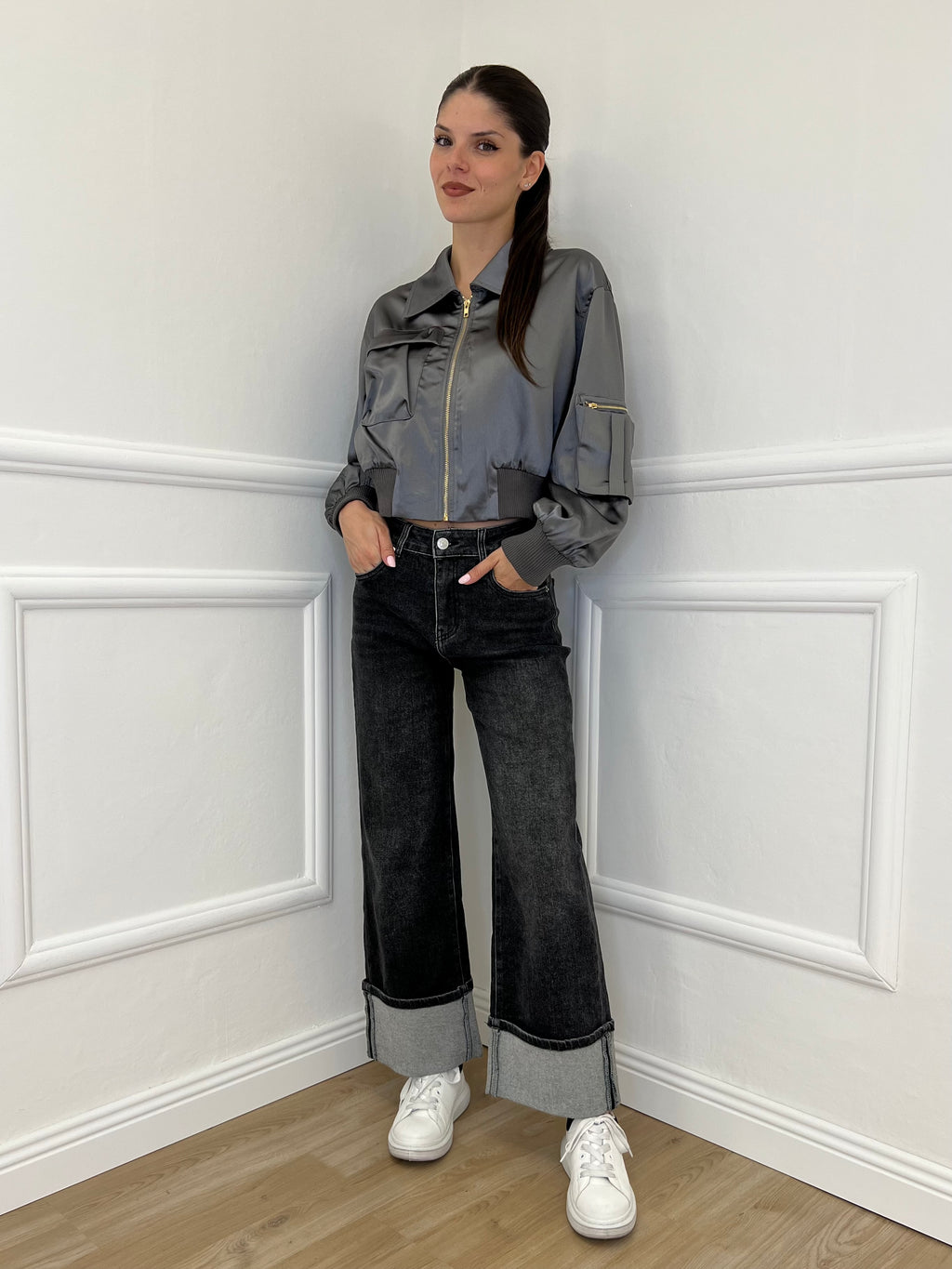 Jeans Risvolto H3805 Grigio - Bazar Abbigliamento