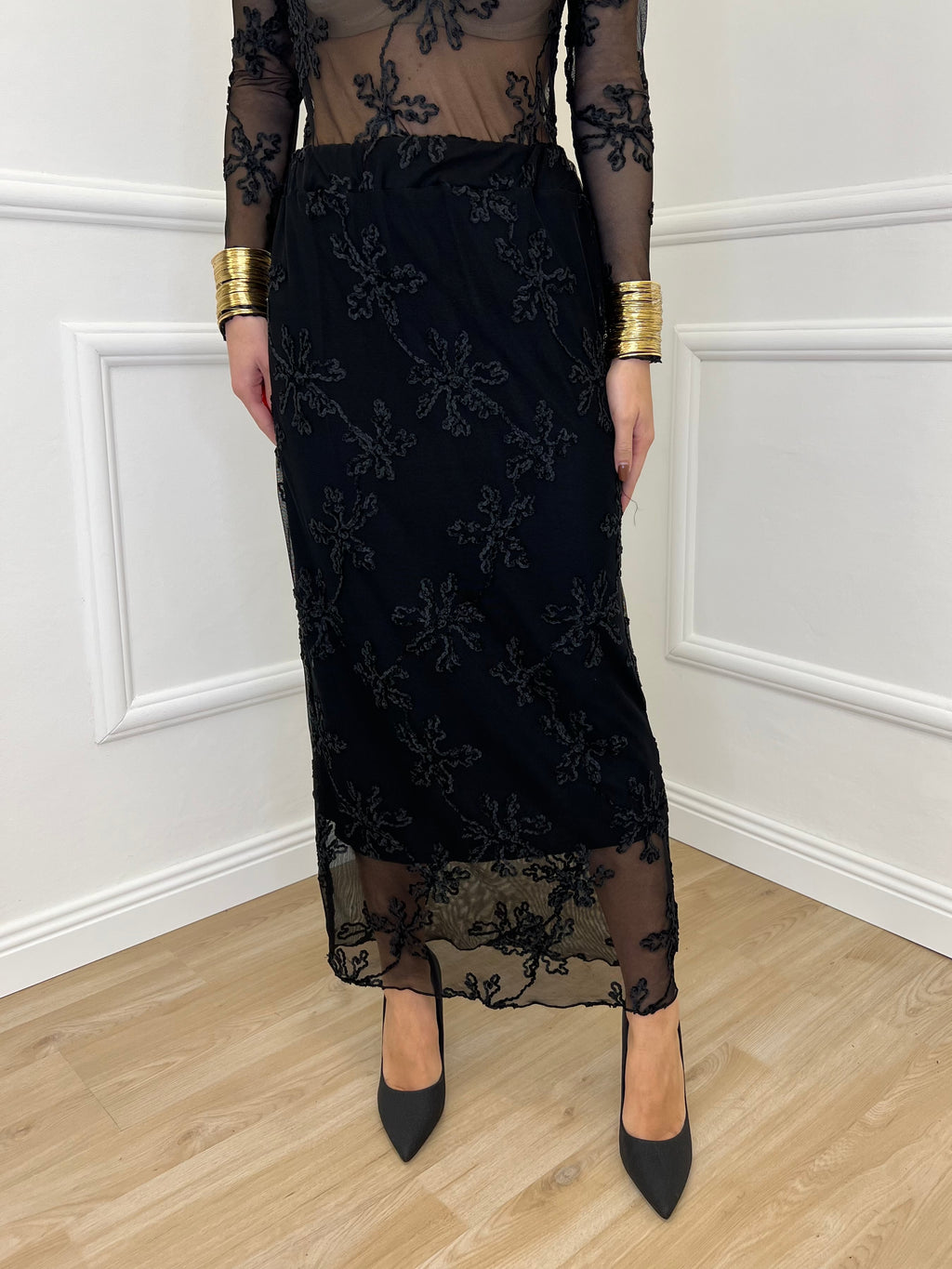 Gonna Tulle Ricami 139-833 Nero