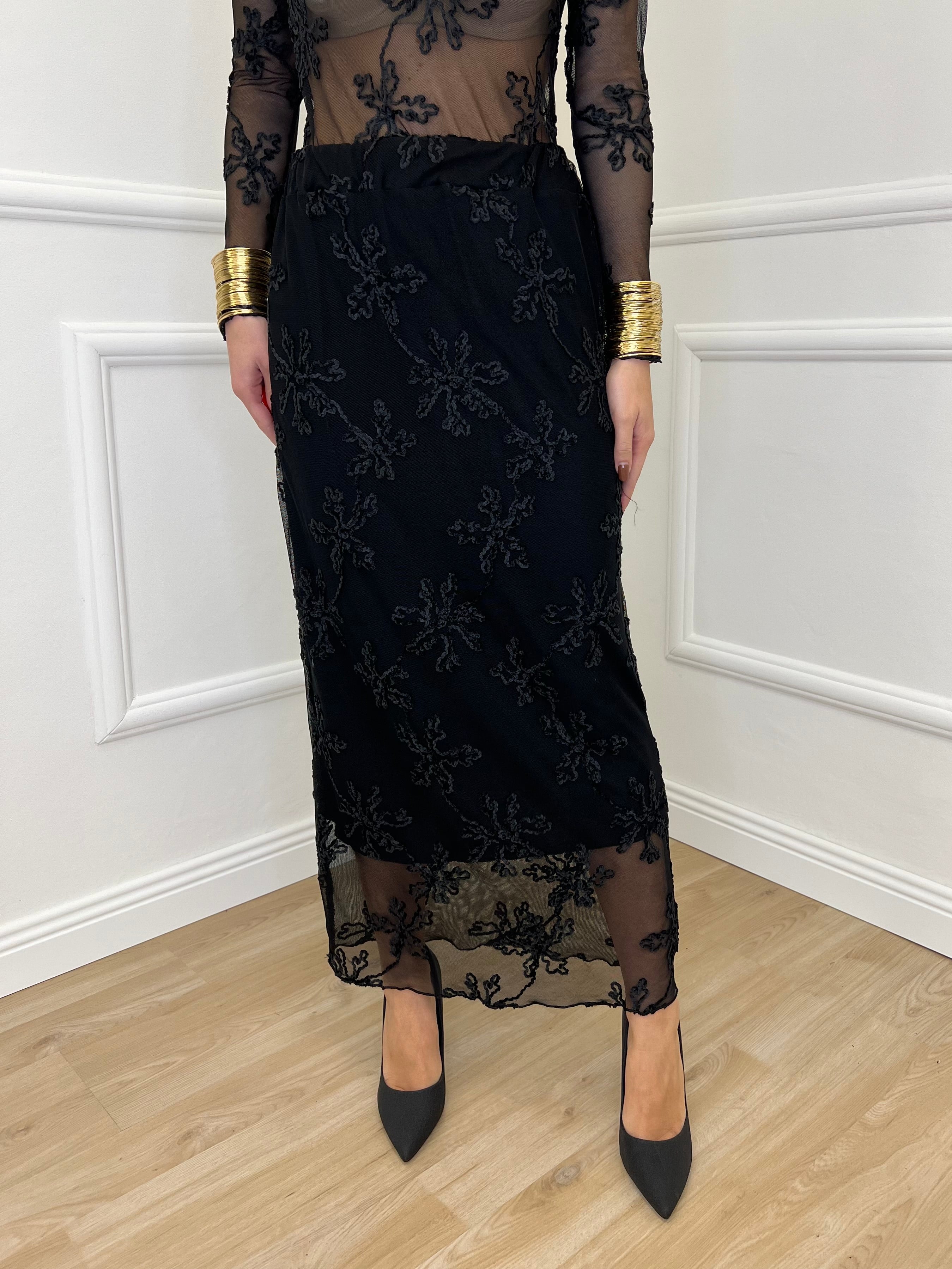 Gonna Tulle Ricami 139-833 Nero