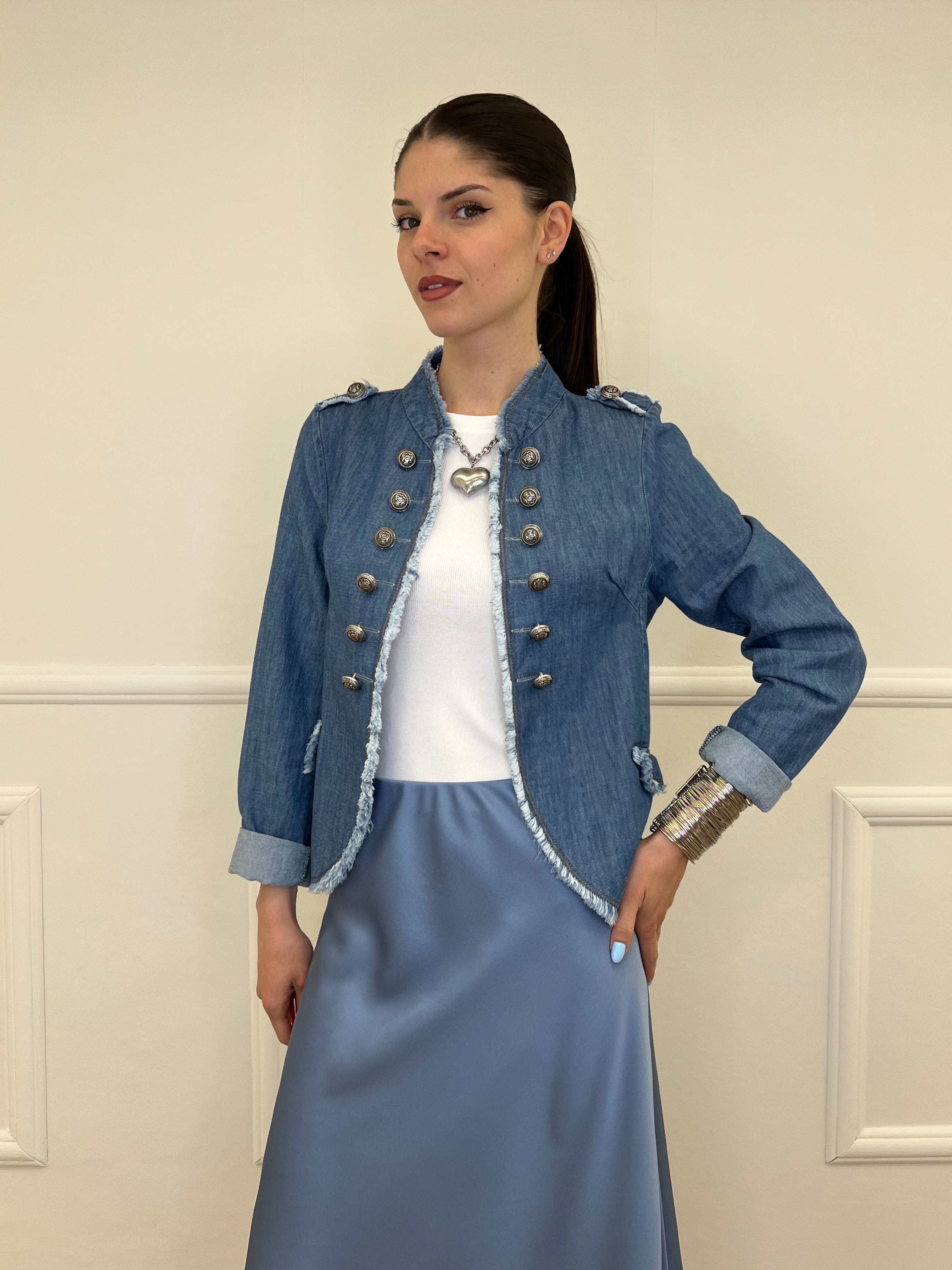 Giacca Napoleone in Denim 2373 Azzurro