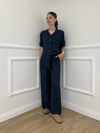 Camicia Maniche 3/4 in Lino 89517 Blu