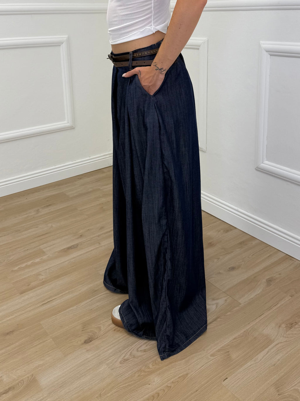 Pantalone Palazzo Chambray Pinces JC142