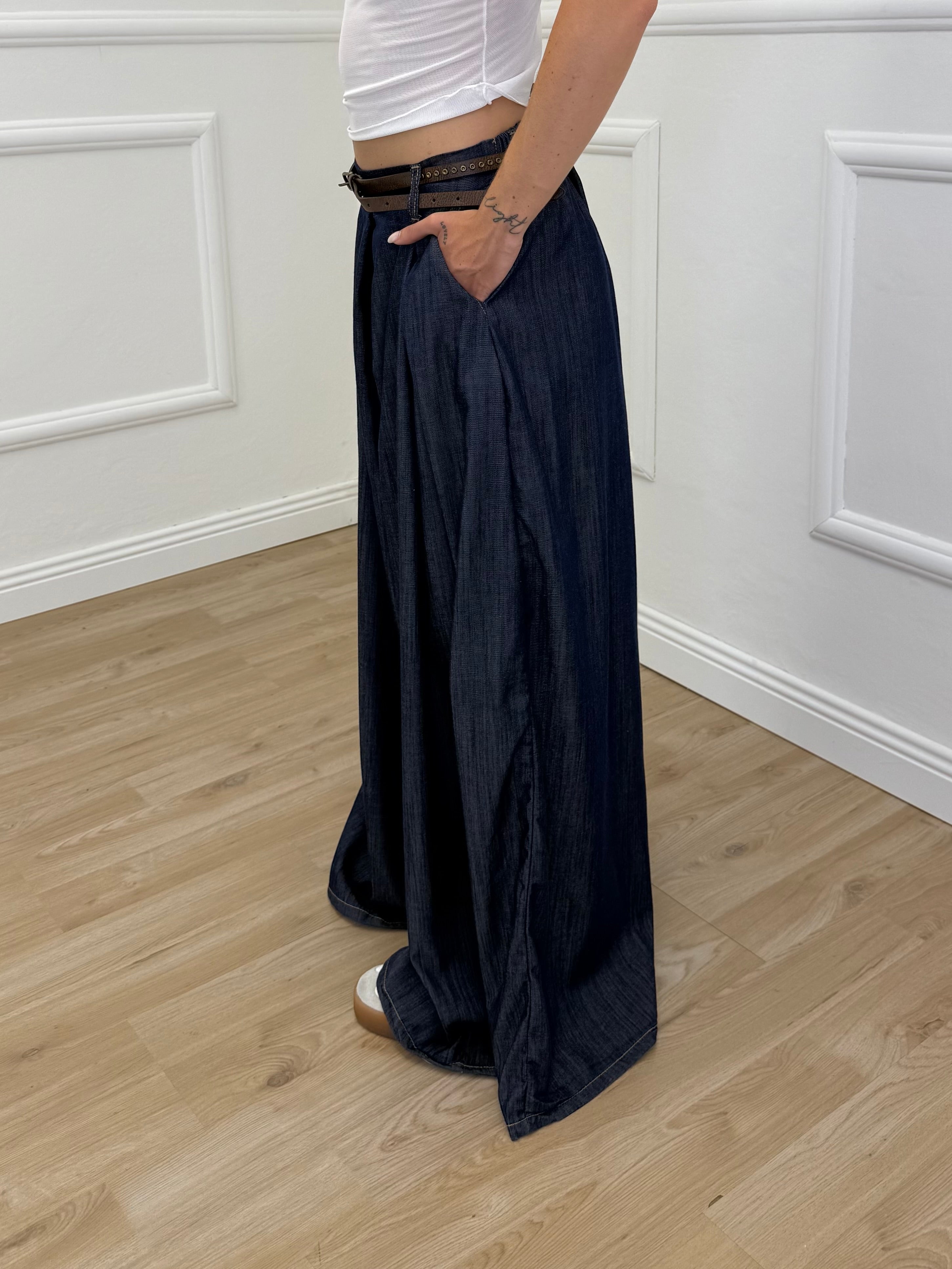 Pantalone Palazzo Chambray Pinces JC142