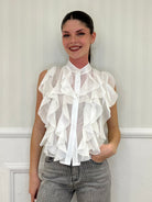 Camicia Smanicata Rouches 220672 Bianco - Bazar Abbigliamento