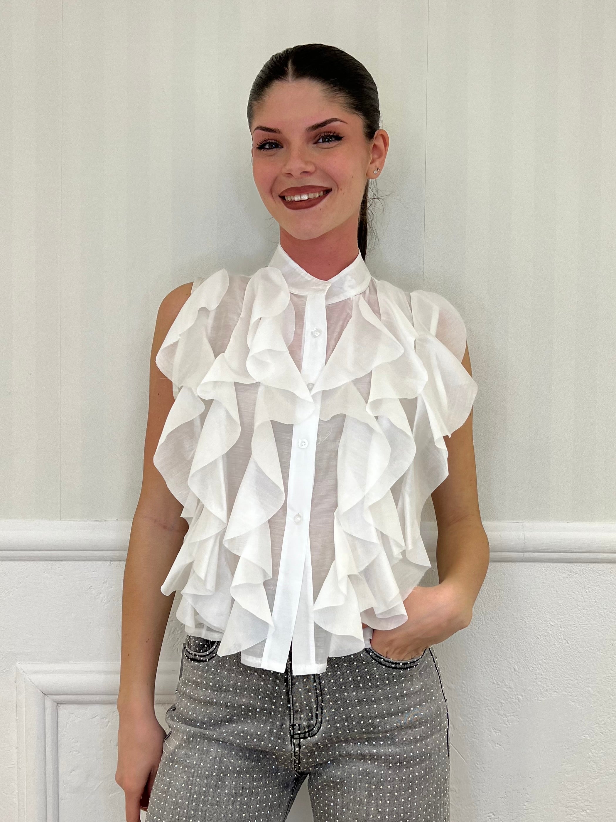 Camicia Smanicata Rouches 220672 Bianco - Bazar Abbigliamento
