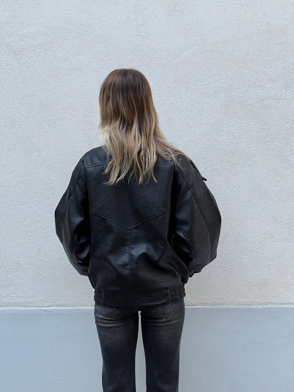 Bomber Ecopelle Martellata F01 Nero