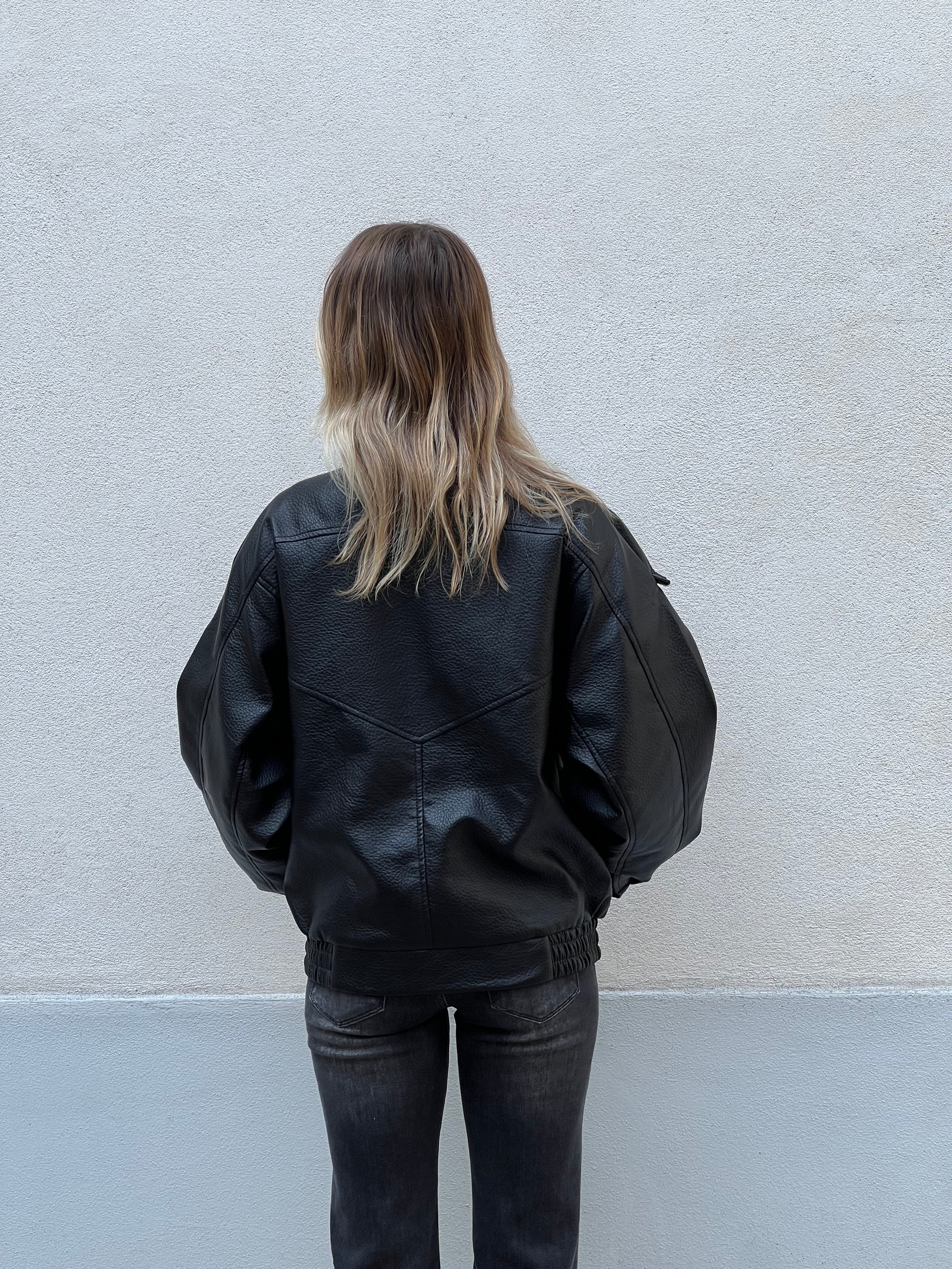 Bomber Ecopelle Martellata F01 Nero