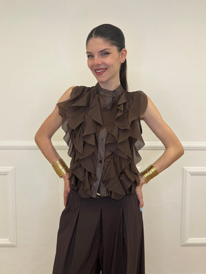 Camicia Smanicata Con Rouches 220-672 Marrone