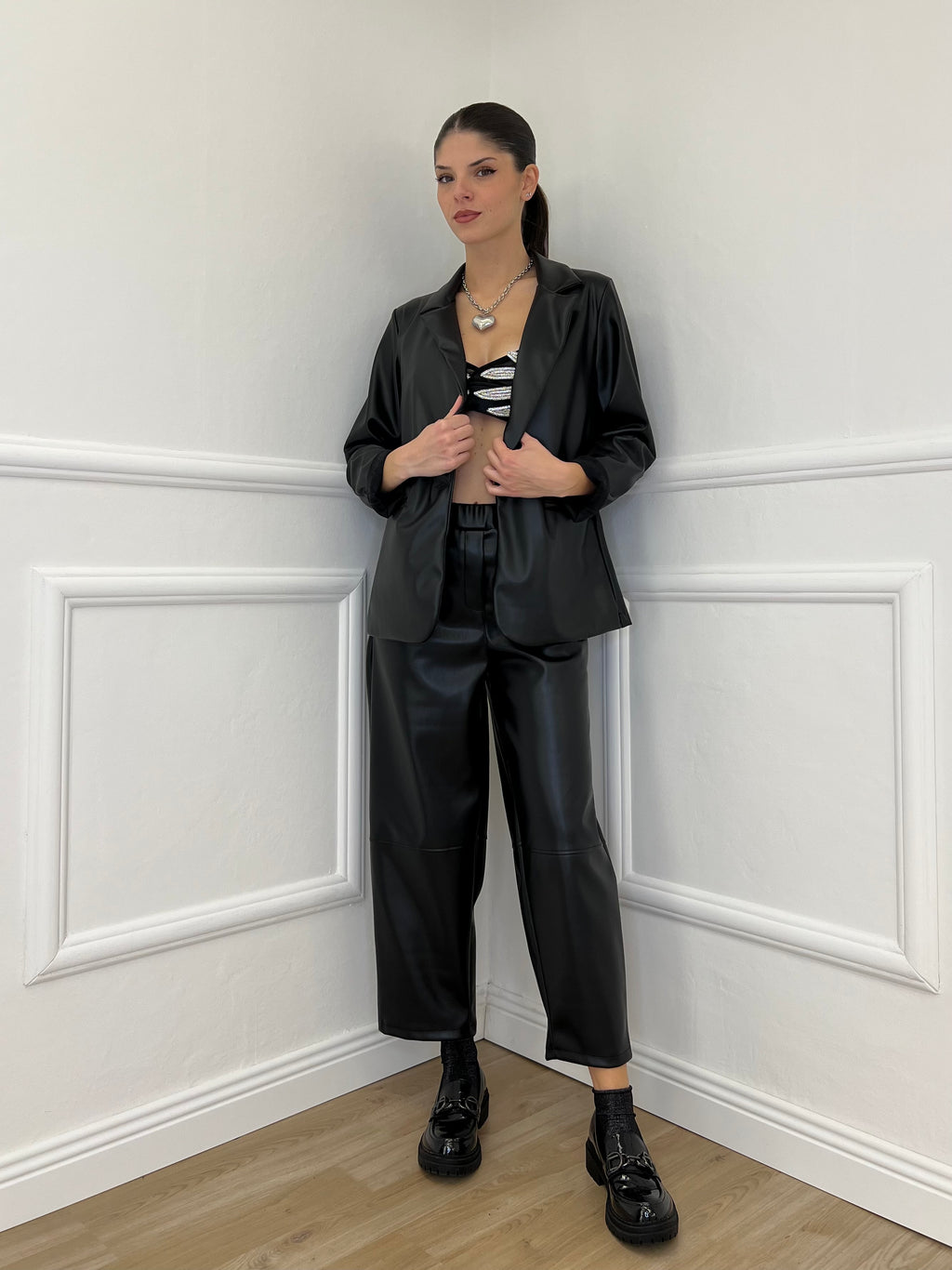 Pantalone Baggy Ecopelle 25348 Nero