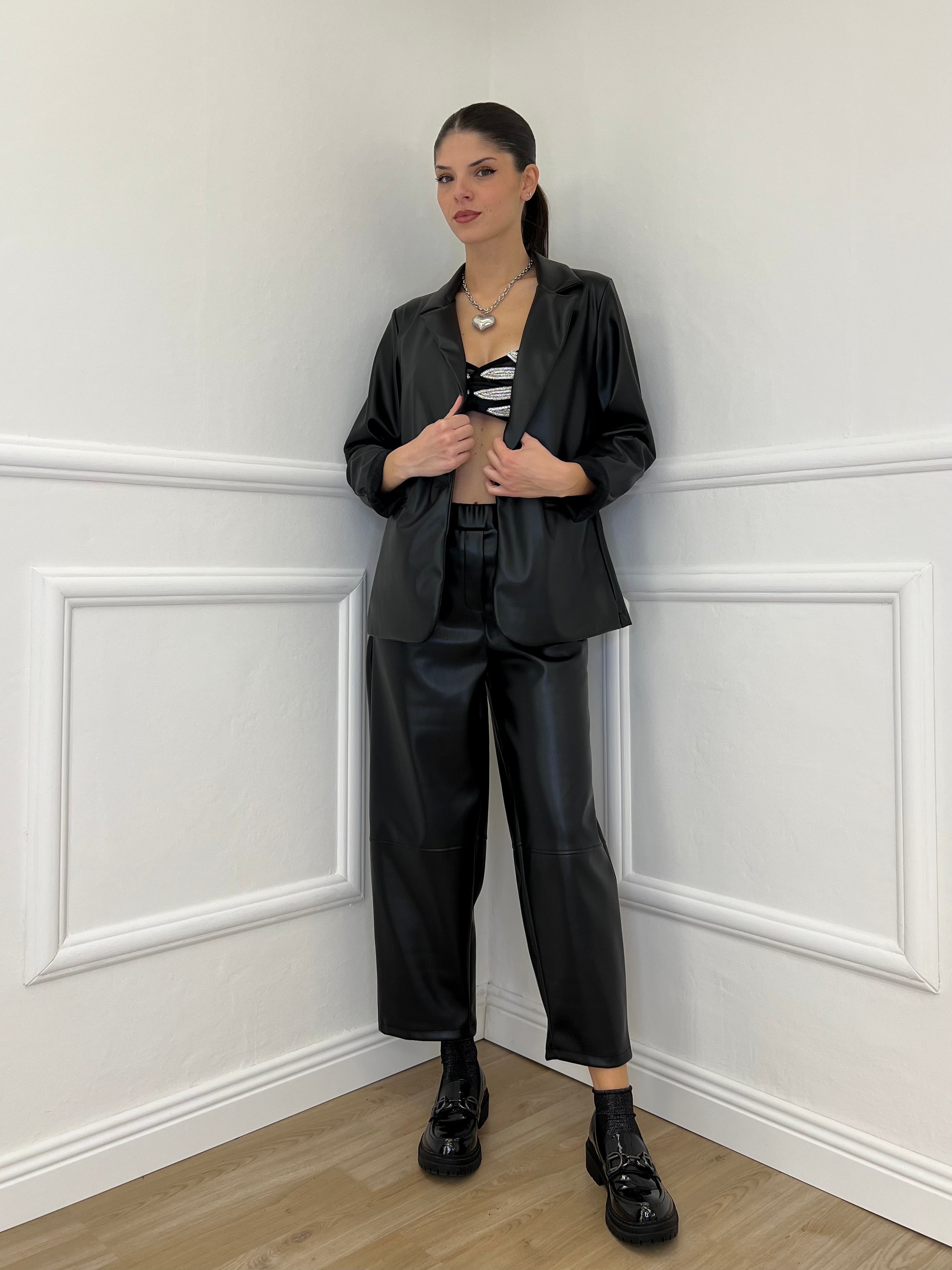 Pantalone Baggy Ecopelle 25348 Nero