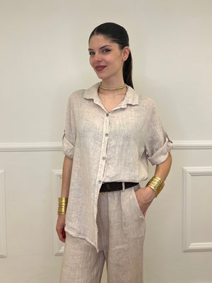 Camicia Maniche 3/4 in Lino 89517 Beige