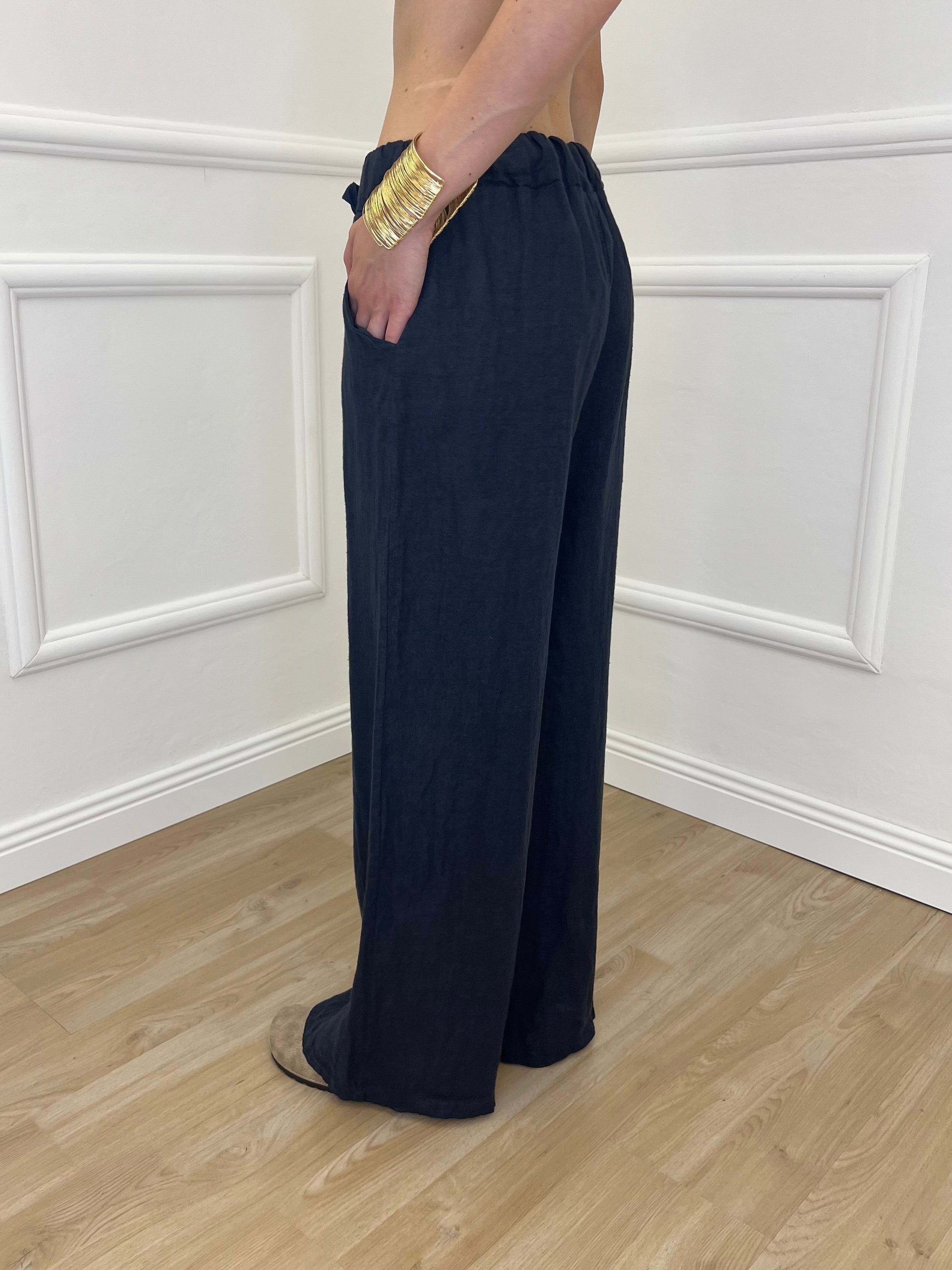 Pantalone Lino Coulisse 23216 Blu