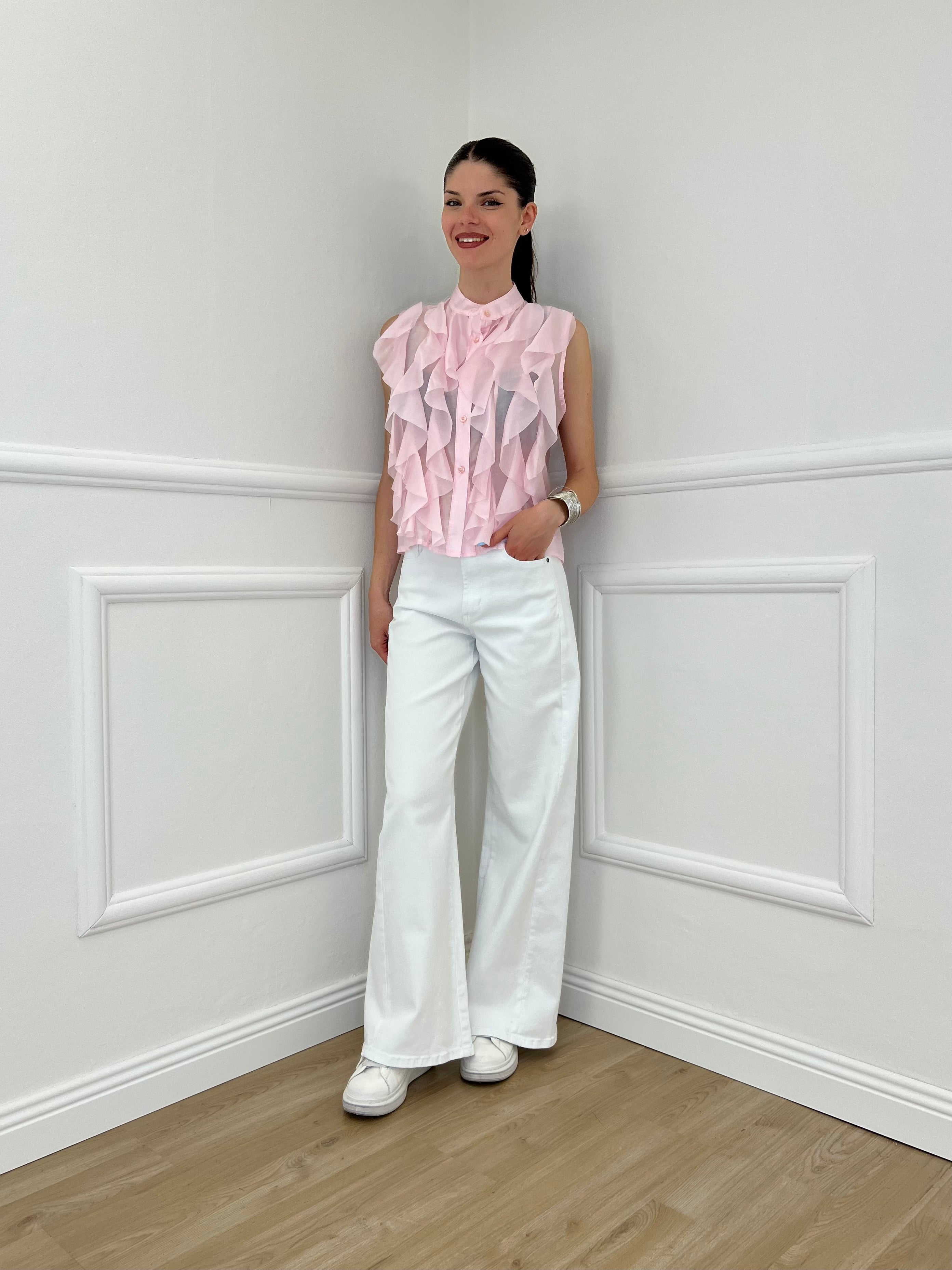 Camicia Smanicata Con Rouches 220-672 Rosa