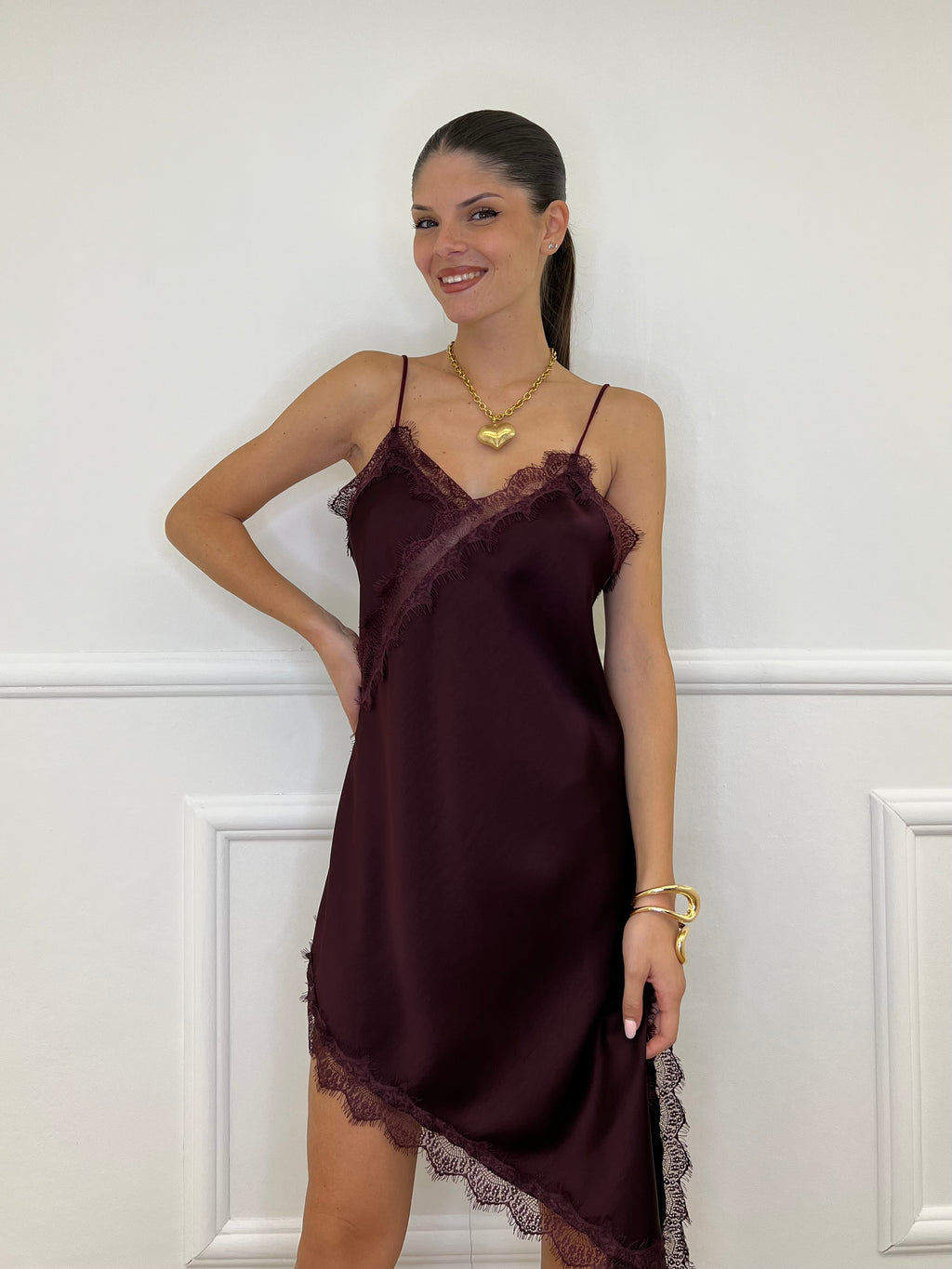 Vestito Asimmetrico Pizzo 19652 Burgundy