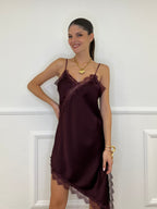 Vestito Asimmetrico Pizzo 19652 Burgundy