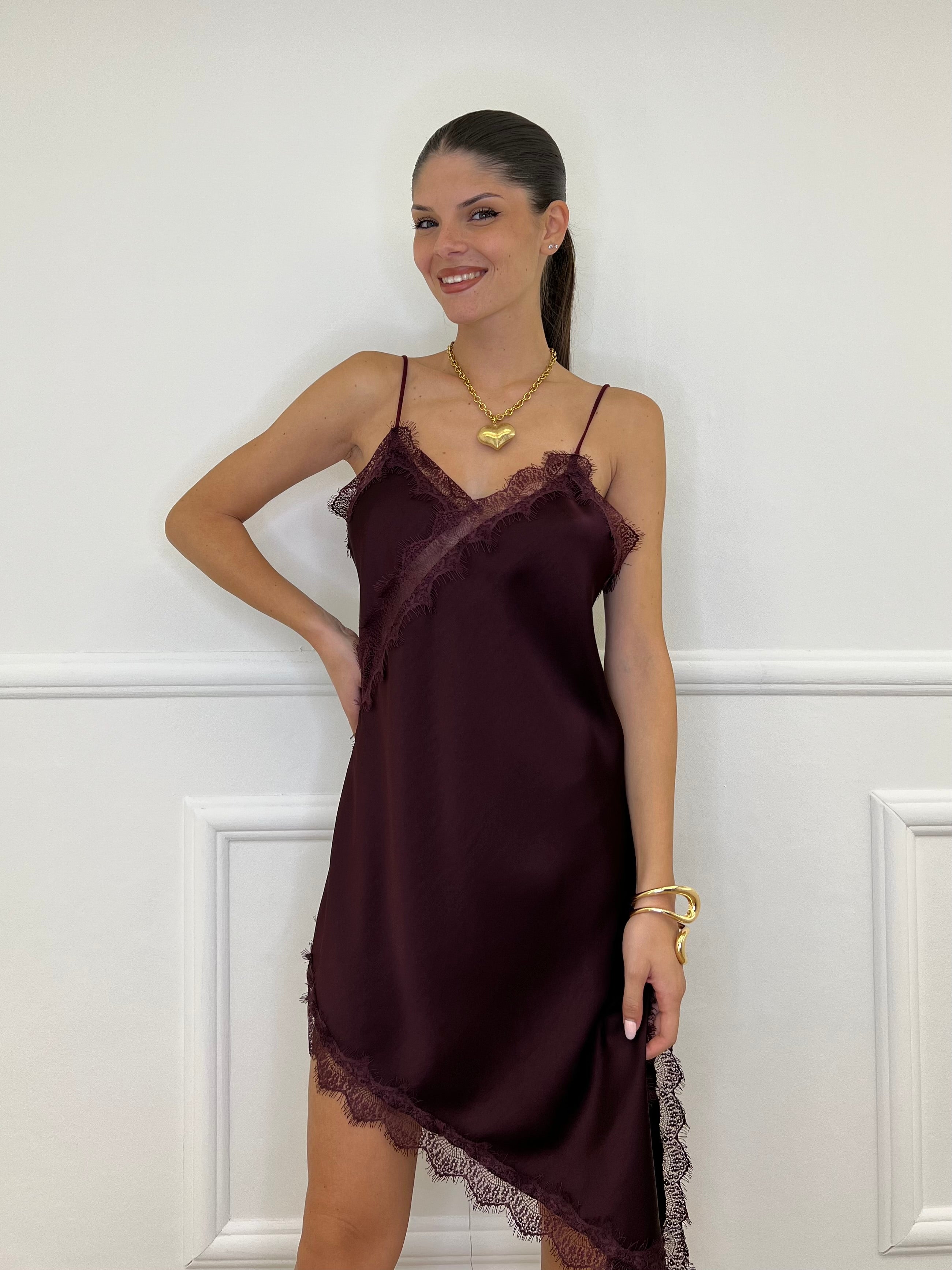 Vestito Asimmetrico Pizzo 19652 Burgundy