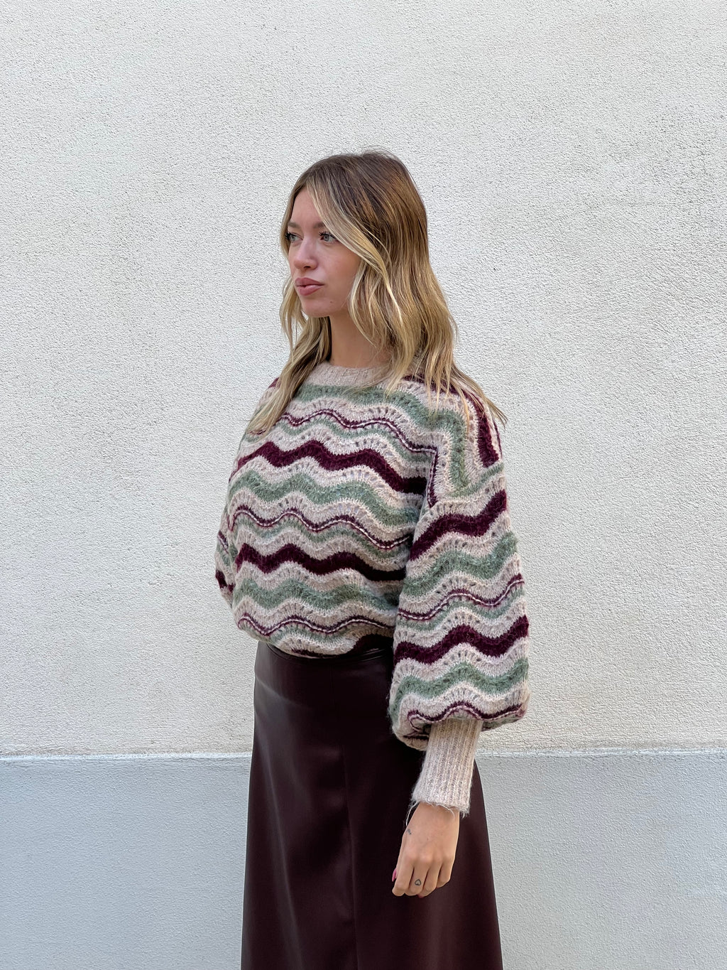 Maglia Ondina Maniche Palloncino 50331 Burgundy e Verde