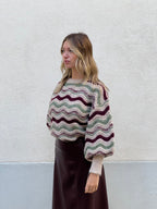Maglia Ondina Maniche Palloncino 50331 Burgundy e Verde