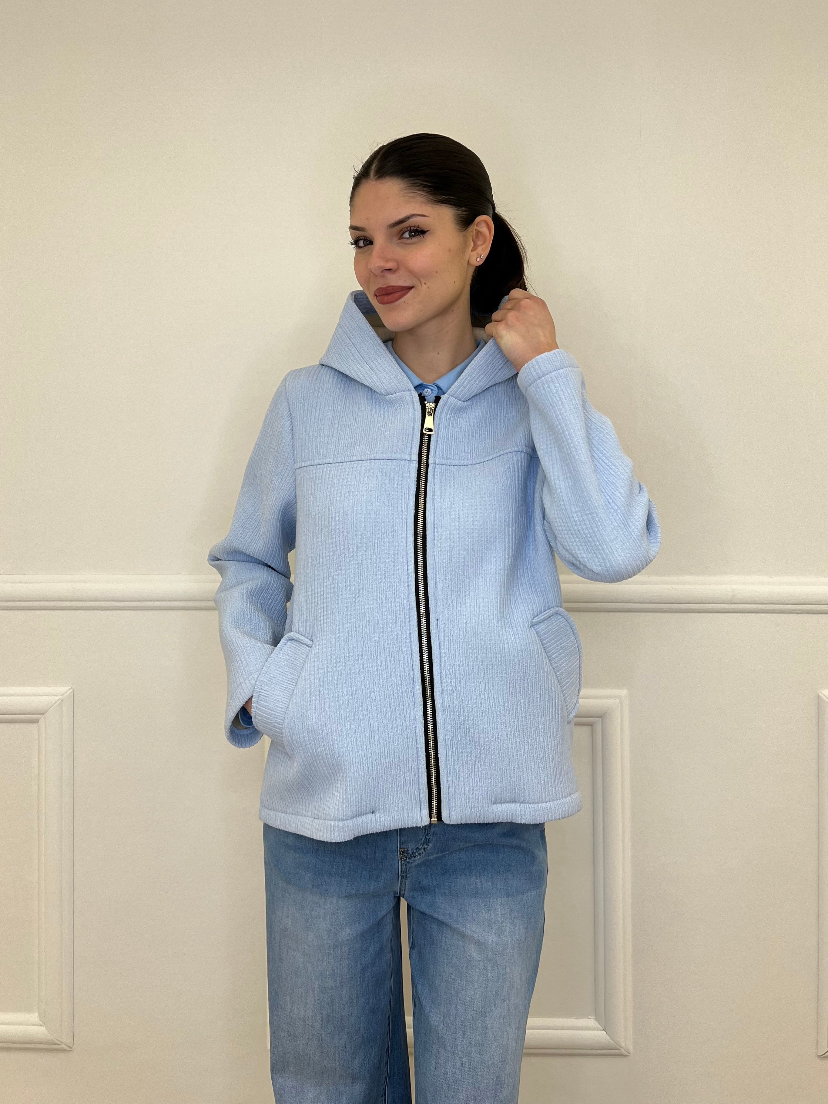 Giacca Neoprene Zip 26087 Azzurro