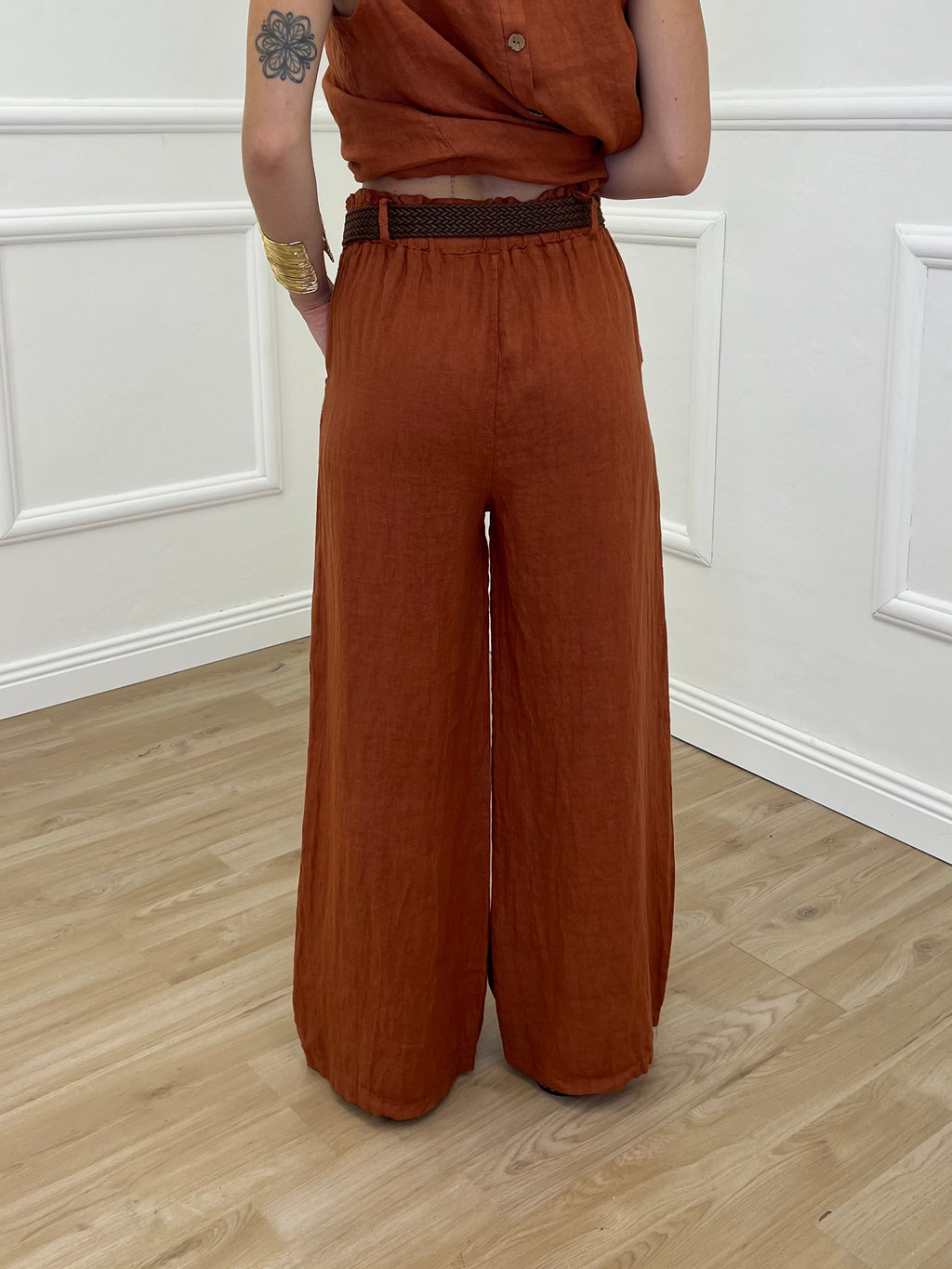 Pantalone Lino Cintura 02630 Mattone