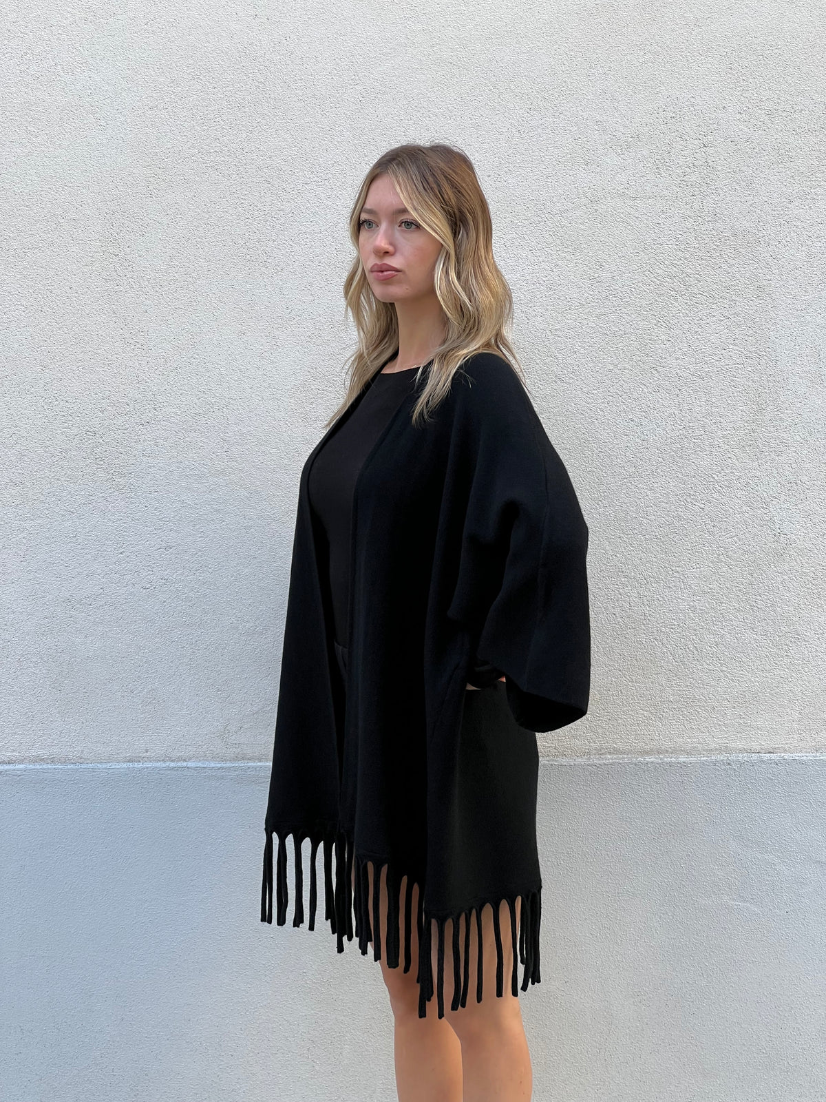 Cardigan Aperto con Frange 5256 Nero