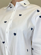 Camicia Cuori Tinta Unita HQ045 Bianco e Blu