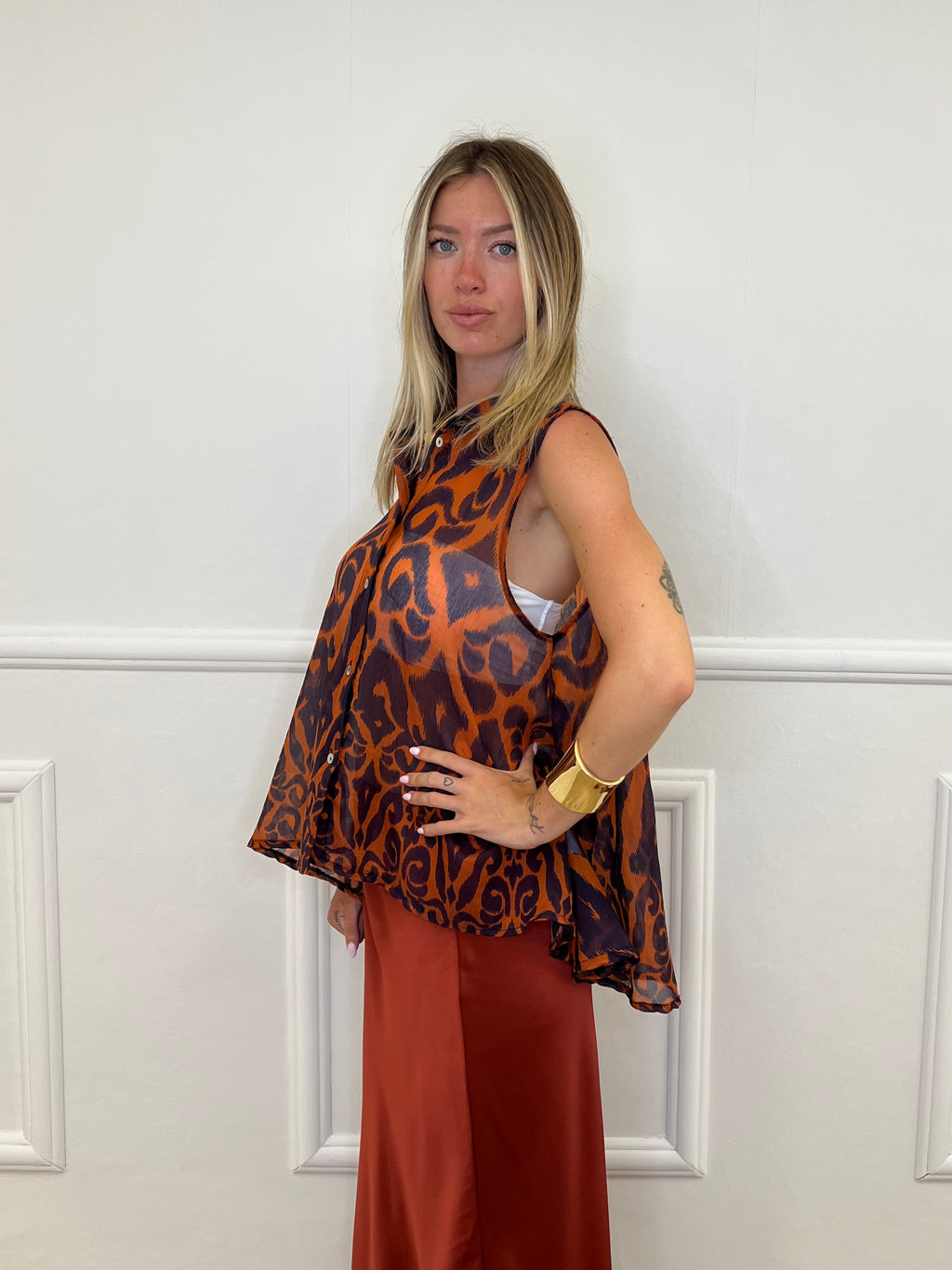 Camicia Trapezio Fantasia 4565 Rame e Blu