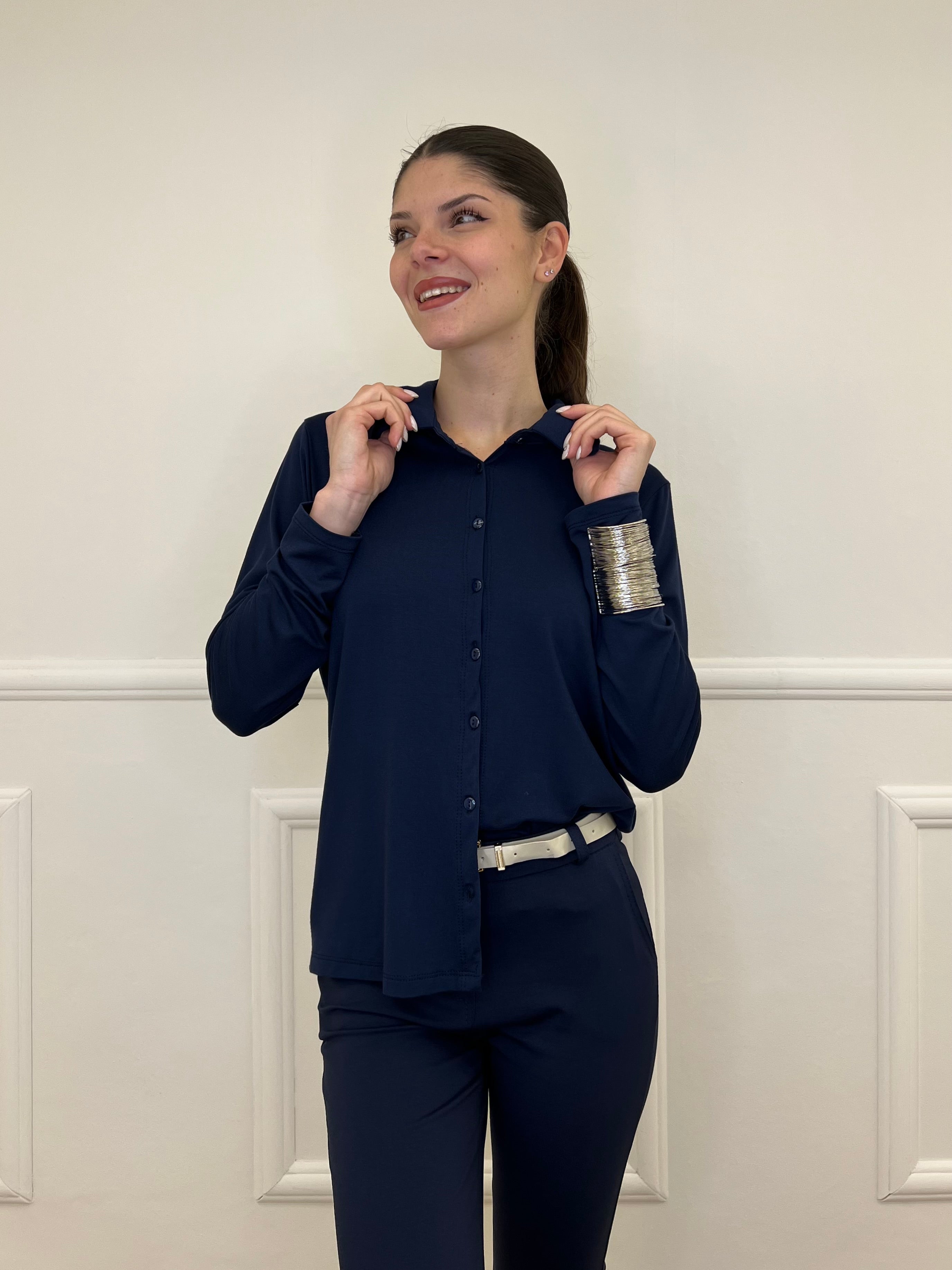 Camicia in Jersey di Viscosa 28163 Blu