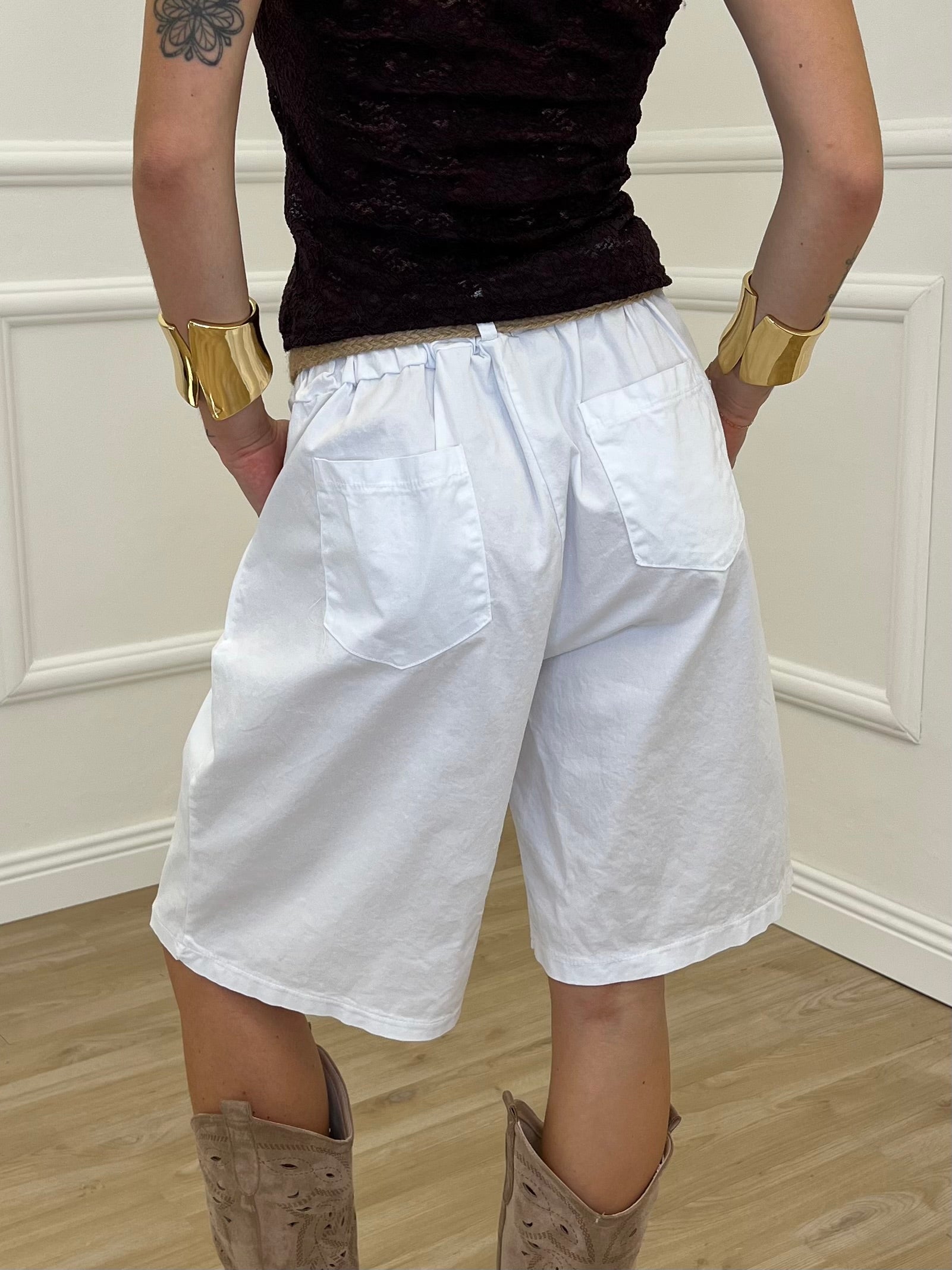 Bermuda In Cotone Con Cintura 81624 Bianco