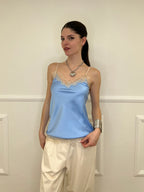 Top In Satin Con Pizzo 18673 Azzurro