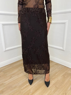 Gonna Tulle Ricami 139-833 Moro