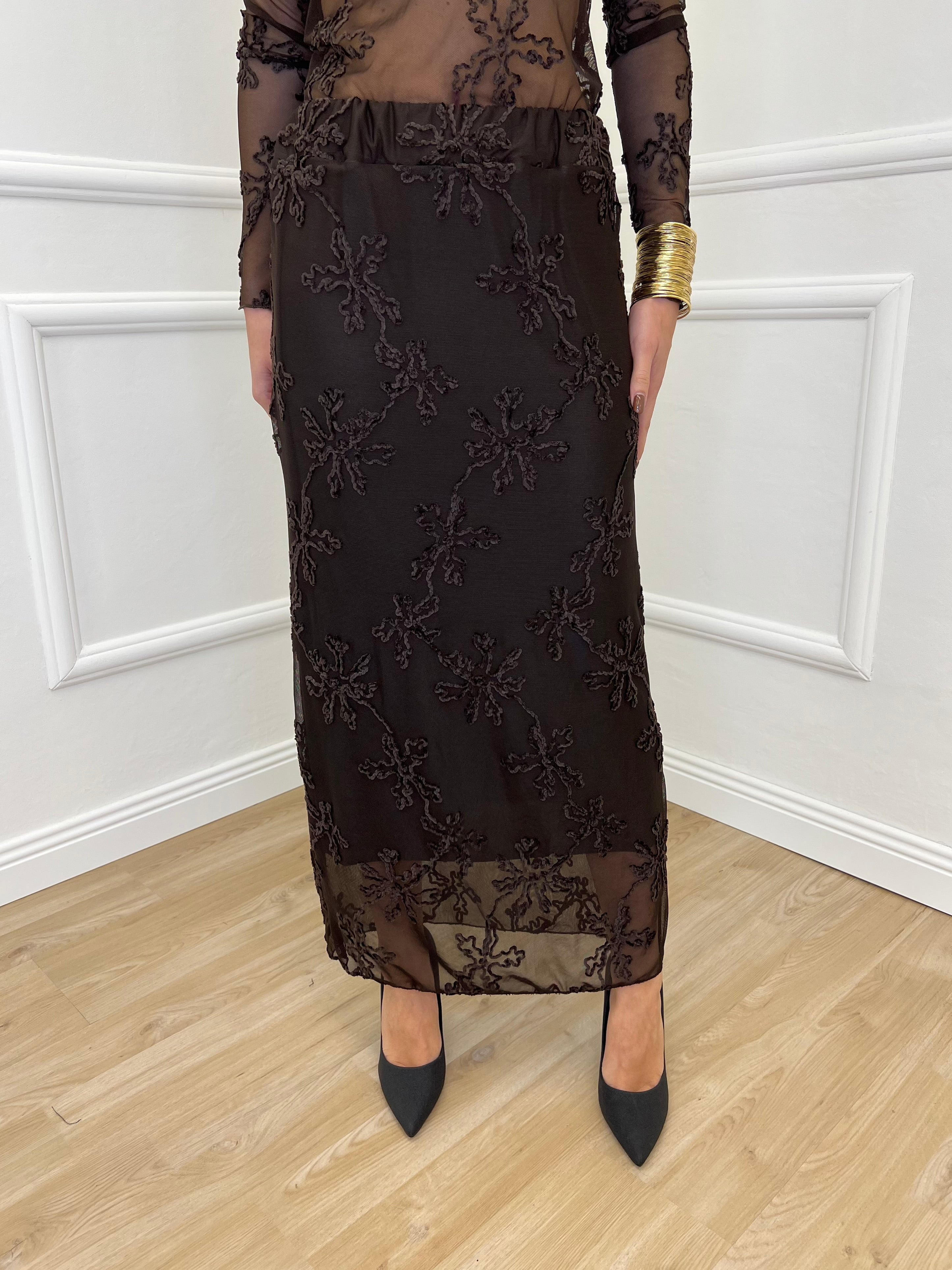 Gonna Tulle Ricami 139-833 Moro