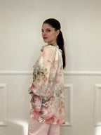 Blusa Voile Fiori Con Fiocco 4284 Ecru