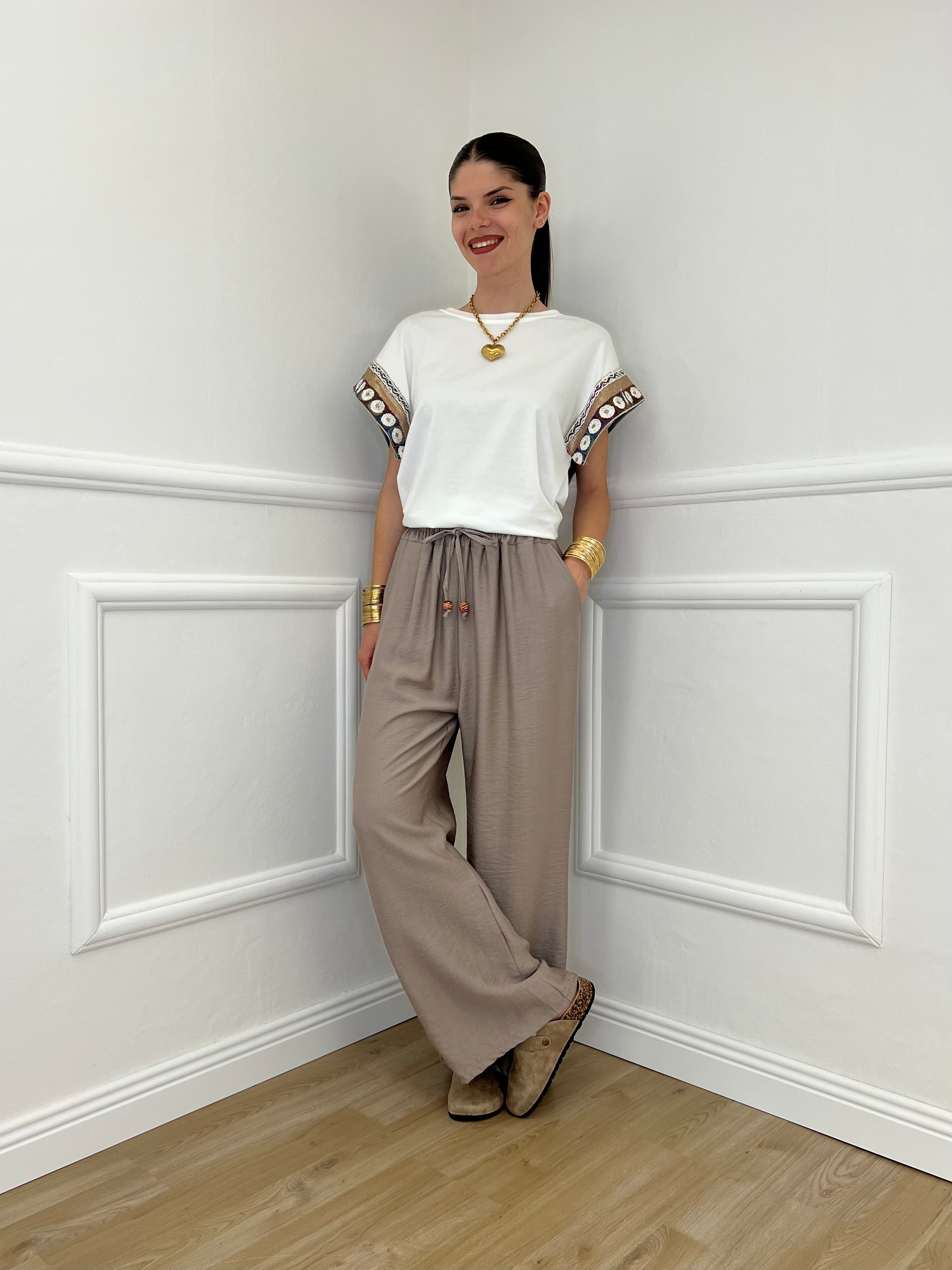 Pantalone Froissé Coulisse 81005 Taupe