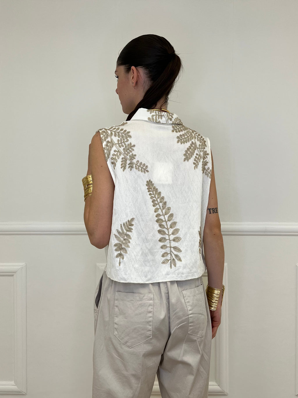 Camicia Smanicata Nodo Lurex 18128 Bianco