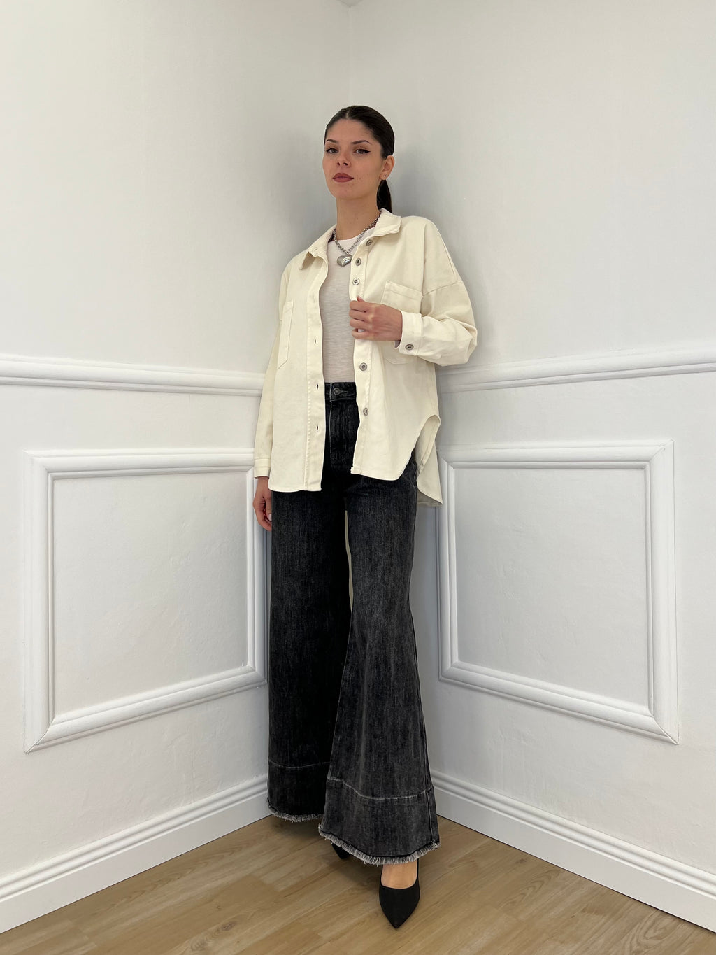 Jeans Palazzo Sfrangiato H03 Grigio