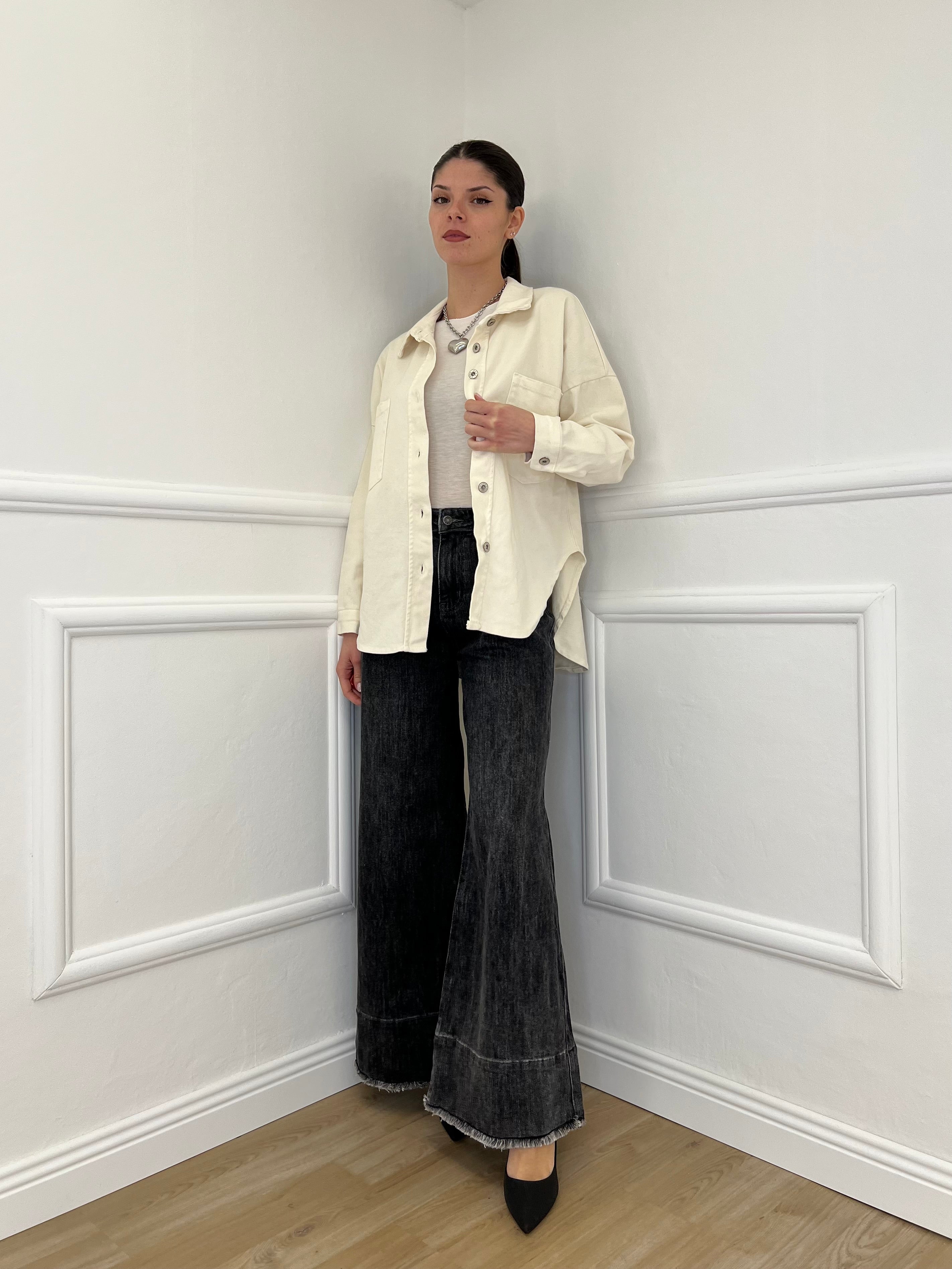 Jeans Palazzo Sfrangiato H03 Grigio