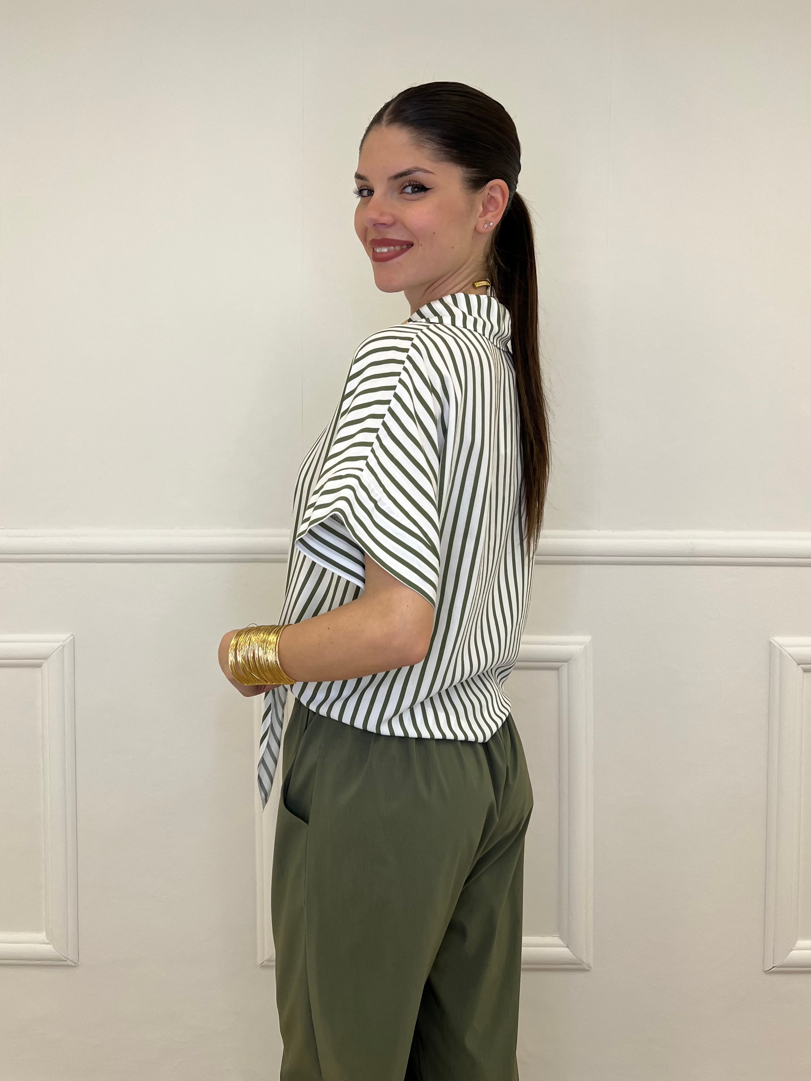 Camicia Righe Nodo Viscosa 2351 Verde