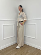 Camicia Strop Ricami e Paillettes 93-A03 Ecru