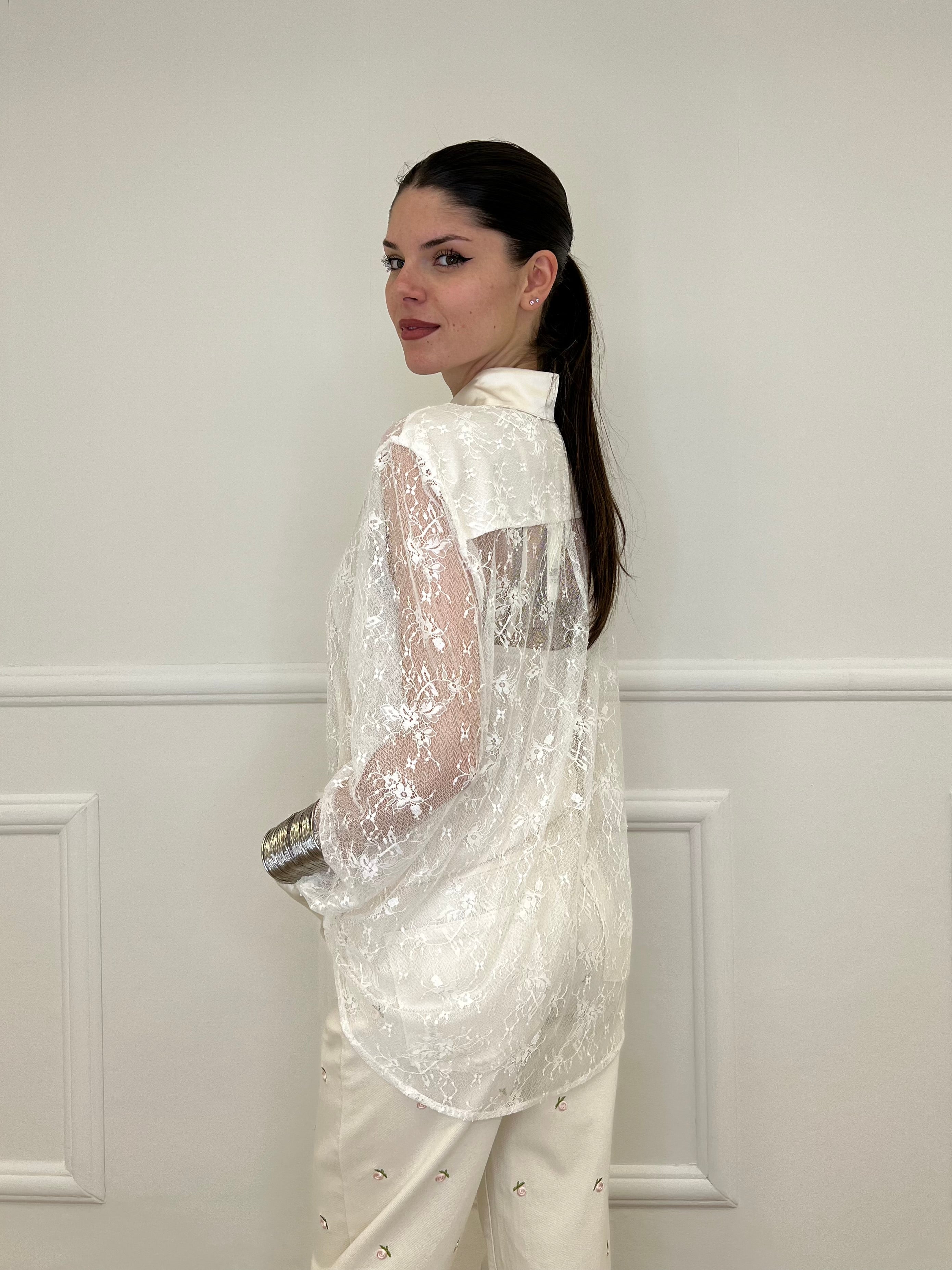 Twin Set Camicia in Pizzo e Top Y7097 Ecru