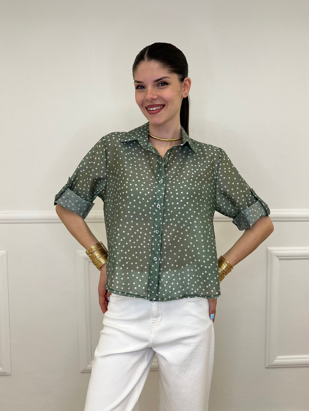 Camicia Tencel Pois 26031 Verde