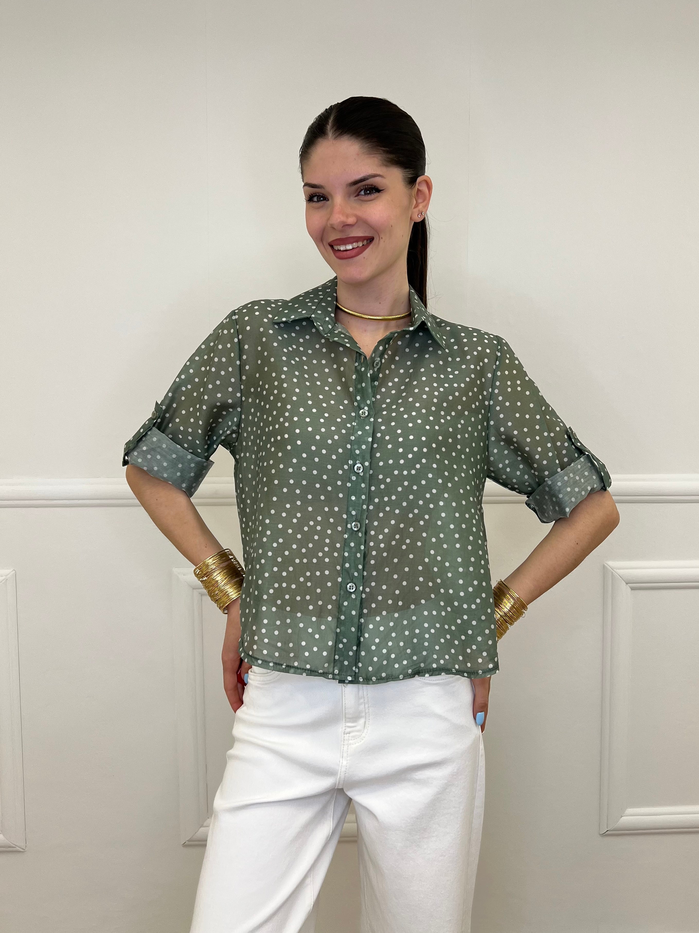 Camicia Tencel Pois 26031 Verde