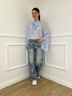 Camicia in Tencel con Fiocco 2608 Azzurro