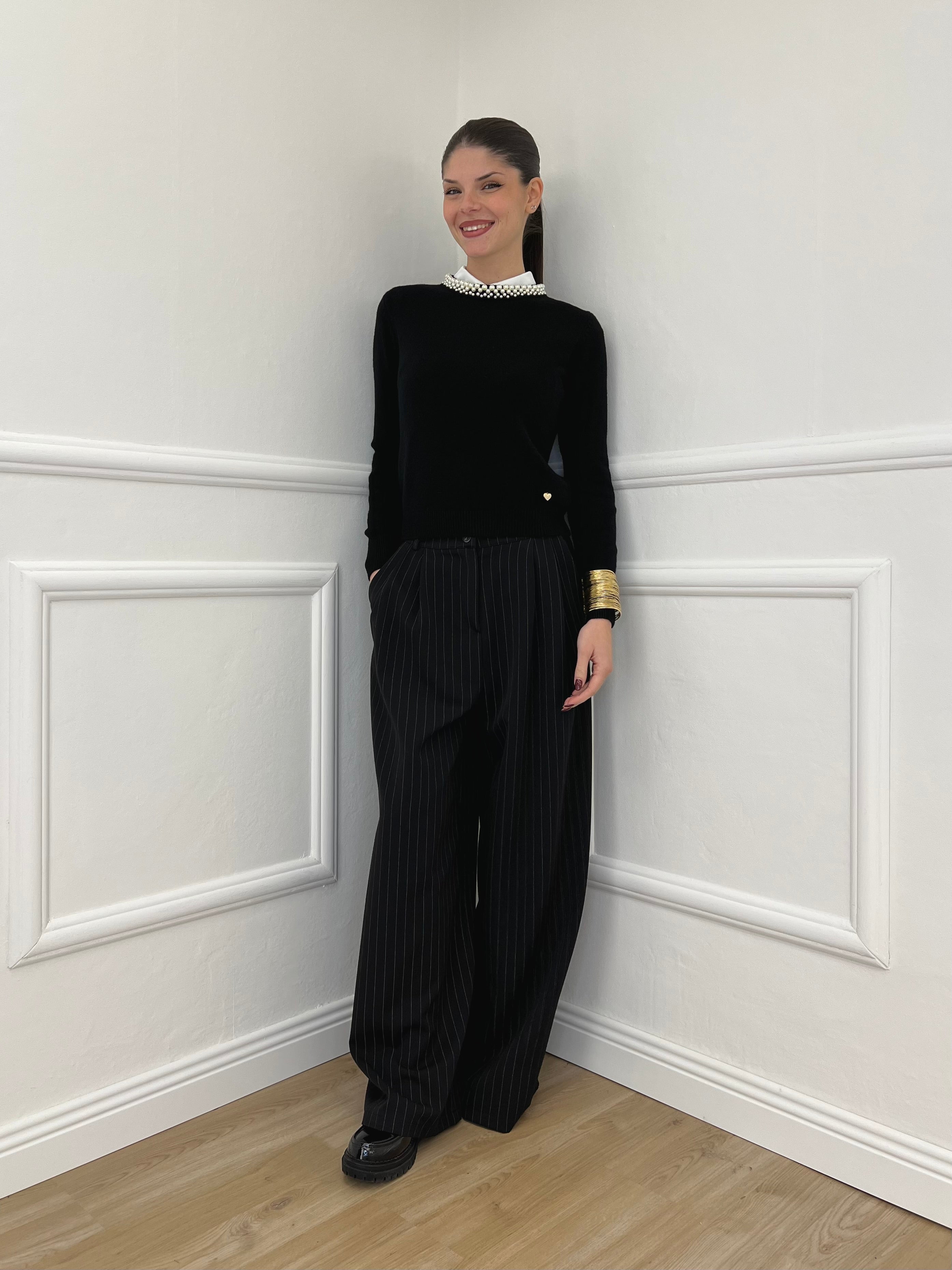 Maglia Collo Perle 25224 Nero