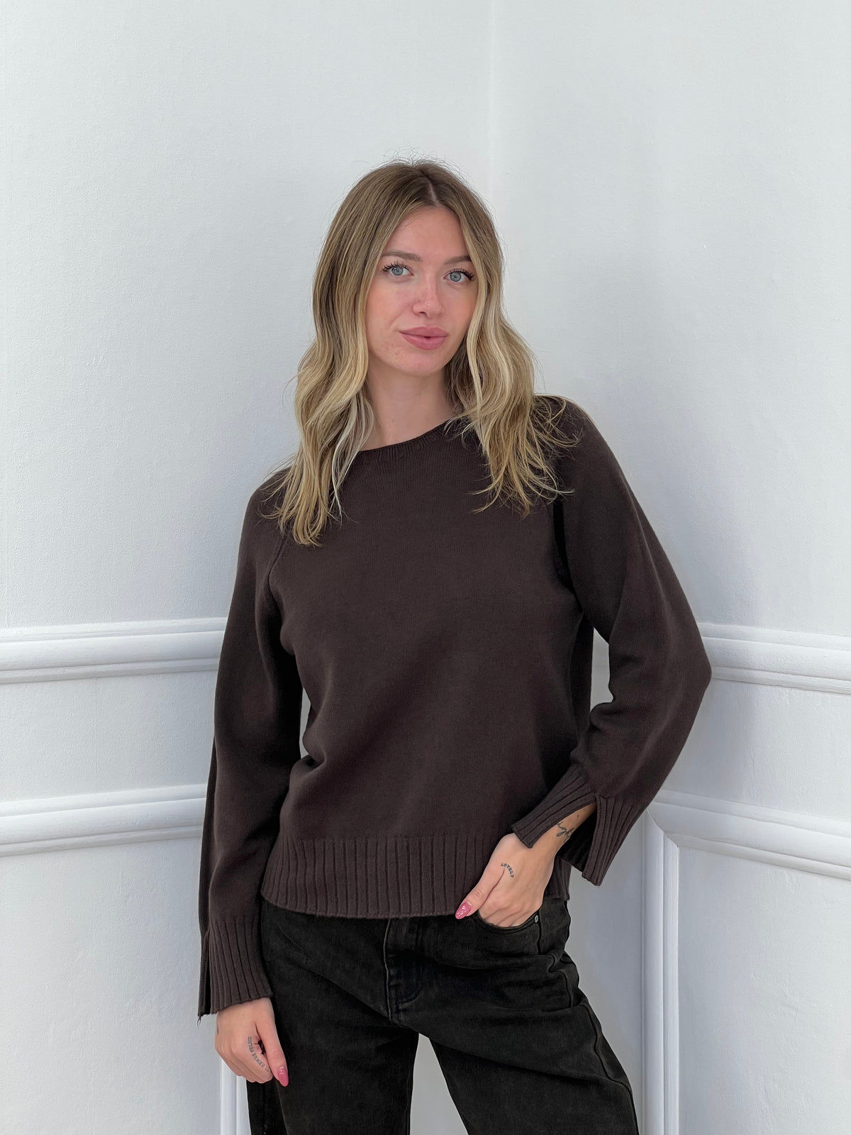 Maglia Polsini con Spacco 24160 Marrone
