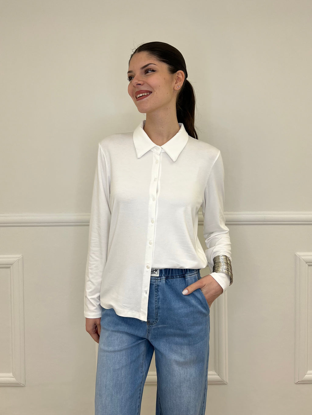 Camicia in Jersey di Viscosa 28163 Bianco